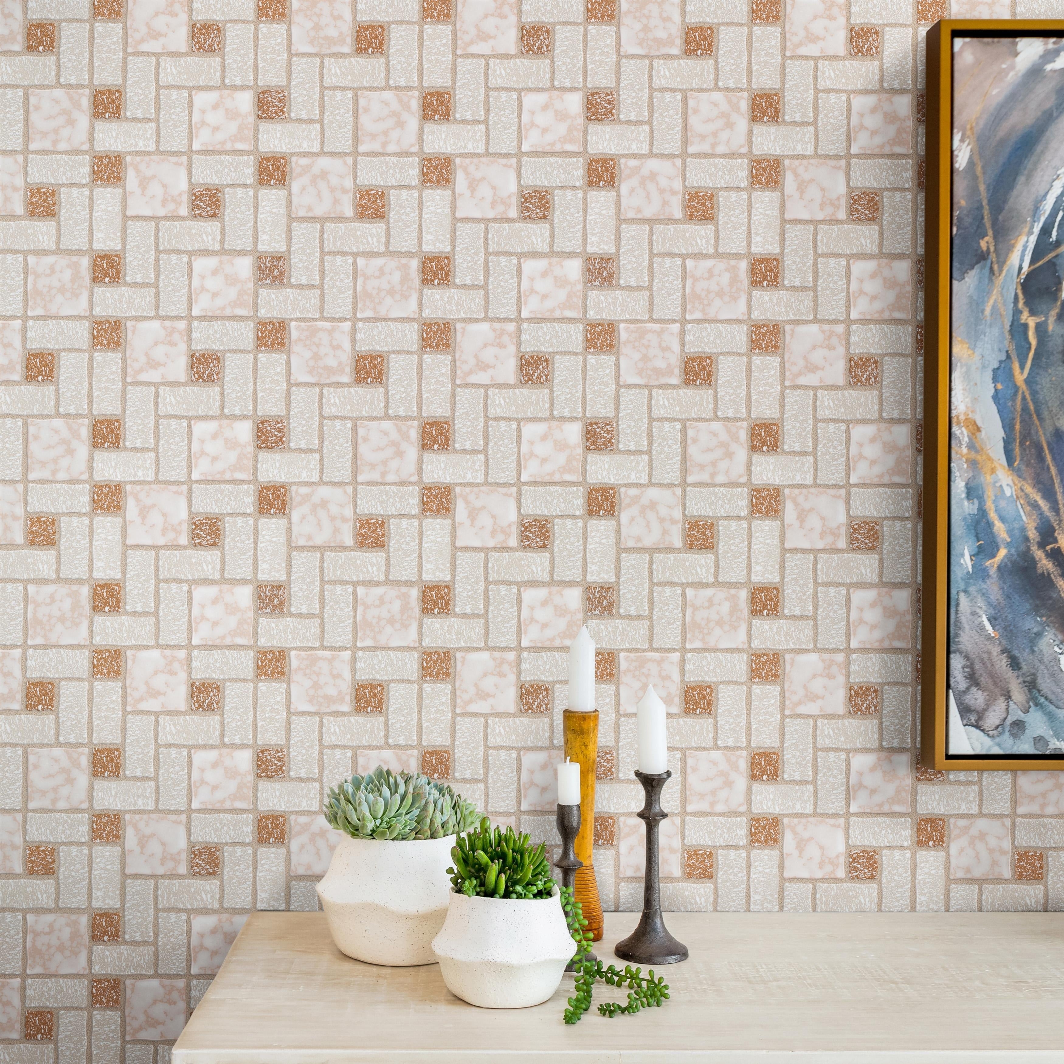Somertile 11.75X11.75 Inch Collegiate Beige Porcelain Mosaic Floor And Wall Tile 10 Tiles 9.79 Sqft.