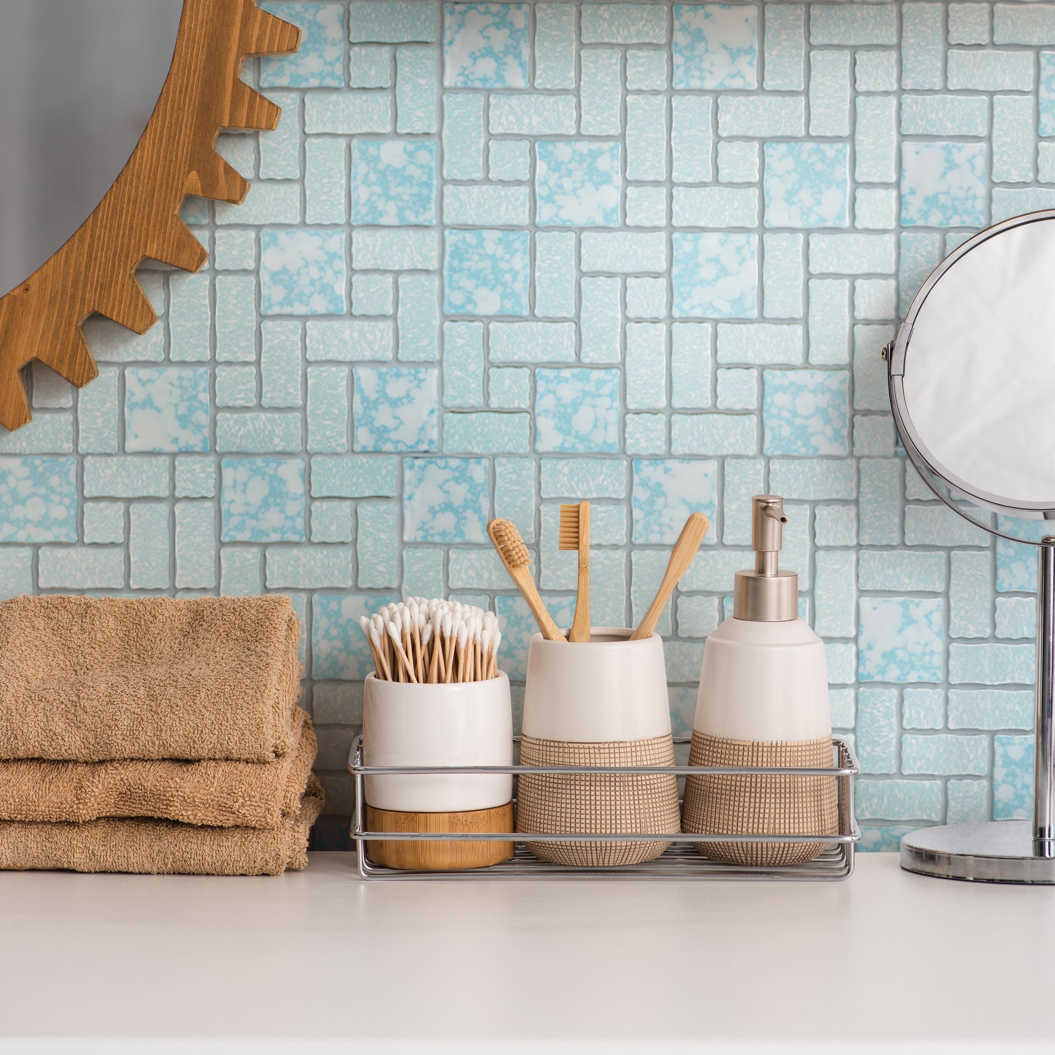 Somertile 11.75X11.75 Inch Collegiate Blue Porcelain Mosaic Floor And Wall Tile 10 Tiles 9.79 Sqft.