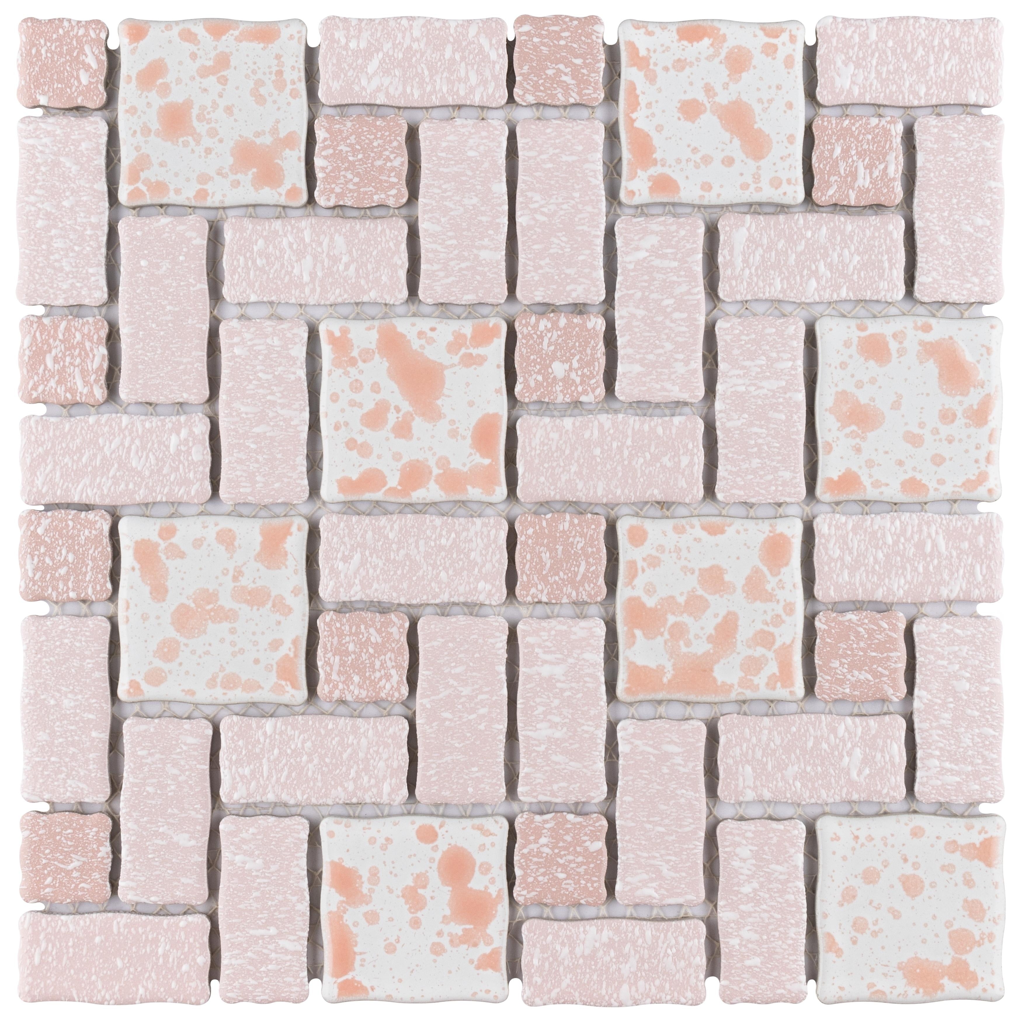 Somertile 11.75X11.75 Inch Collegiate Pink Porcelain Mosaic Floor And Wall Tile 10 Tiles 9.79 Sqft.
