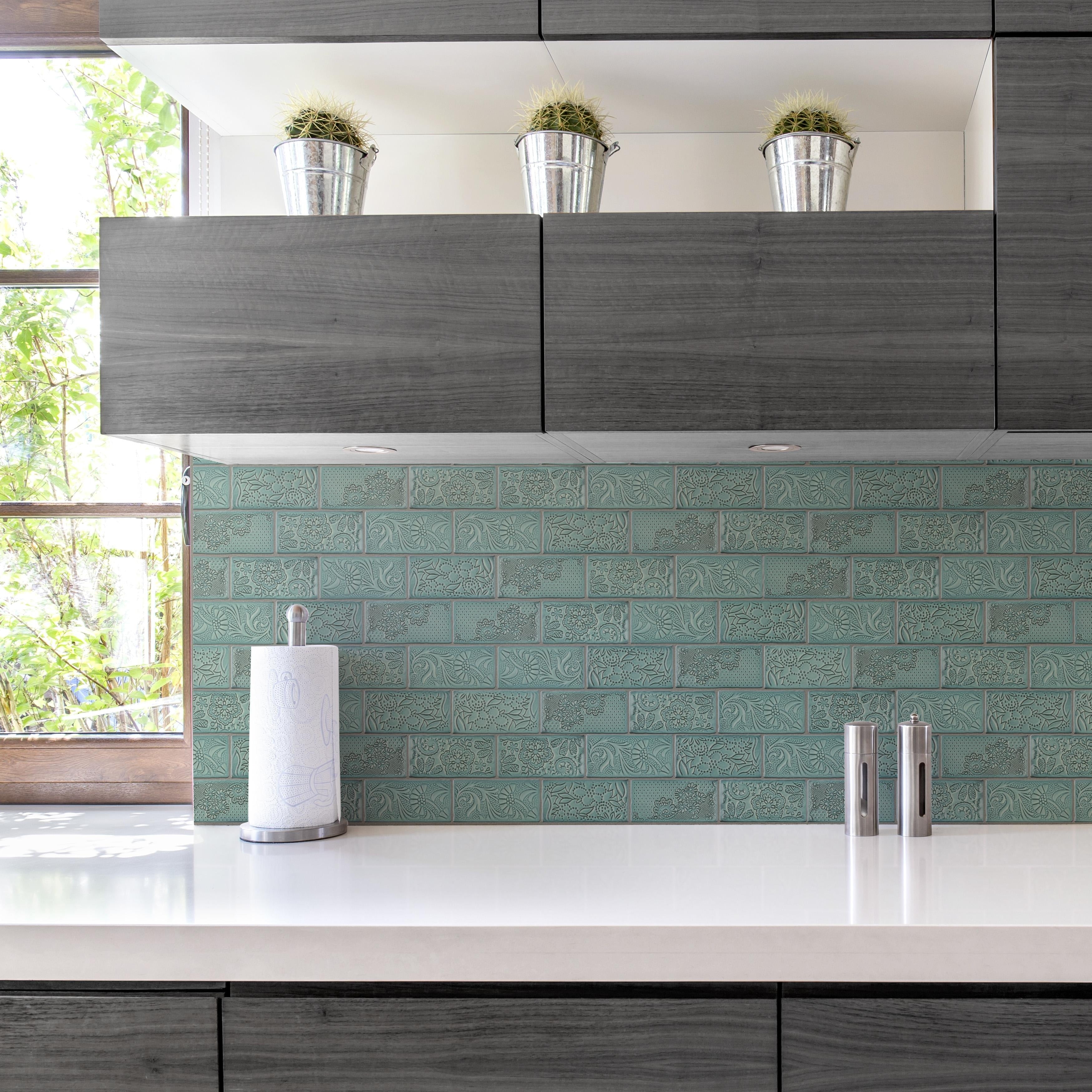 Somertile 3X6 Inch Antiguo Feelings Lava Verde Ceramic Wall Tile 32 Tiles 4.38 Sqft. Case