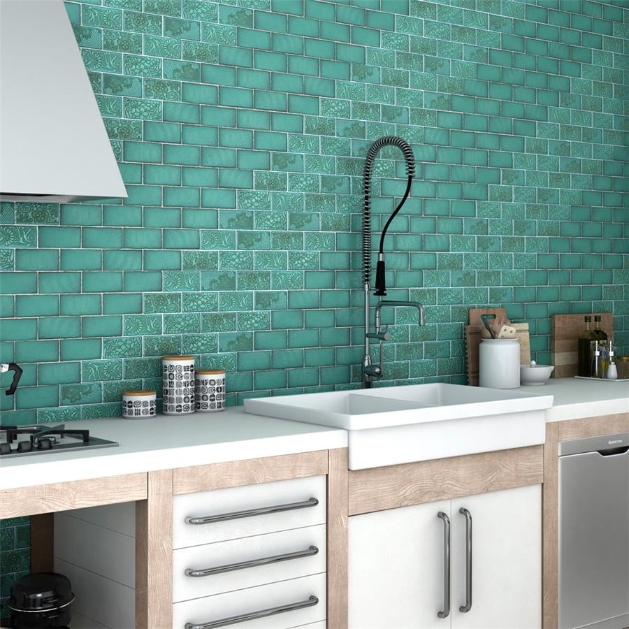 Somertile 3X6 Inch Antiguo Special Lava Verde Ceramic Wall Tile 32 Tiles 4.38 Sqft.