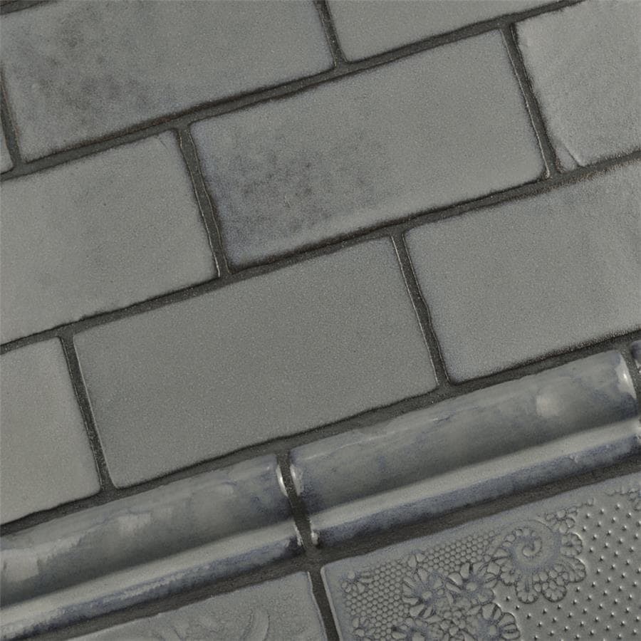 Somertile 2X6 Inch Antiguo Special Griggio Ceramic Moldura Trim Wall Tile 8 Tiles