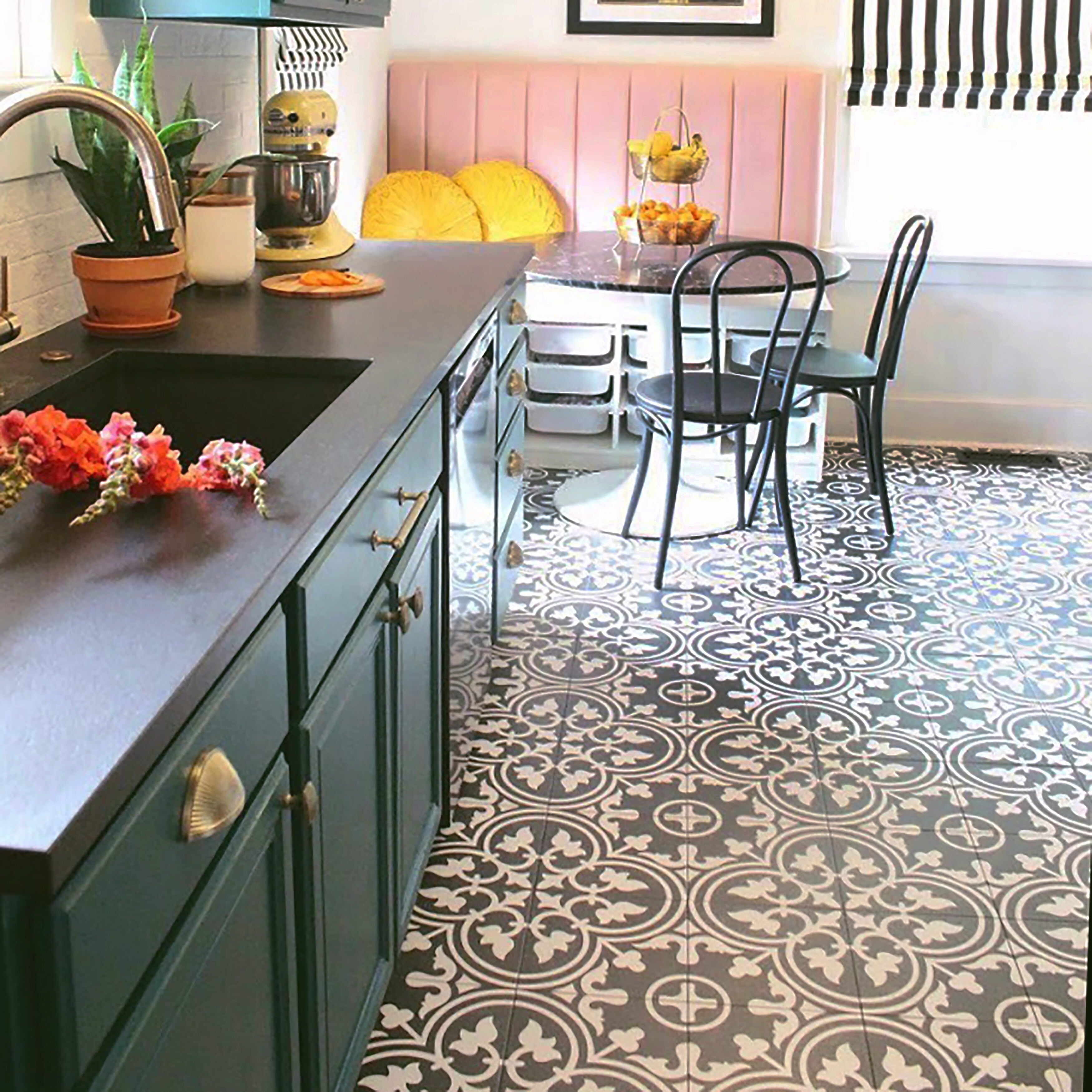 Somertile 9.75X9.75 Inch Art Black Porcelain Floor And Wall Tile 16 Tiles 10.76 Sqft.