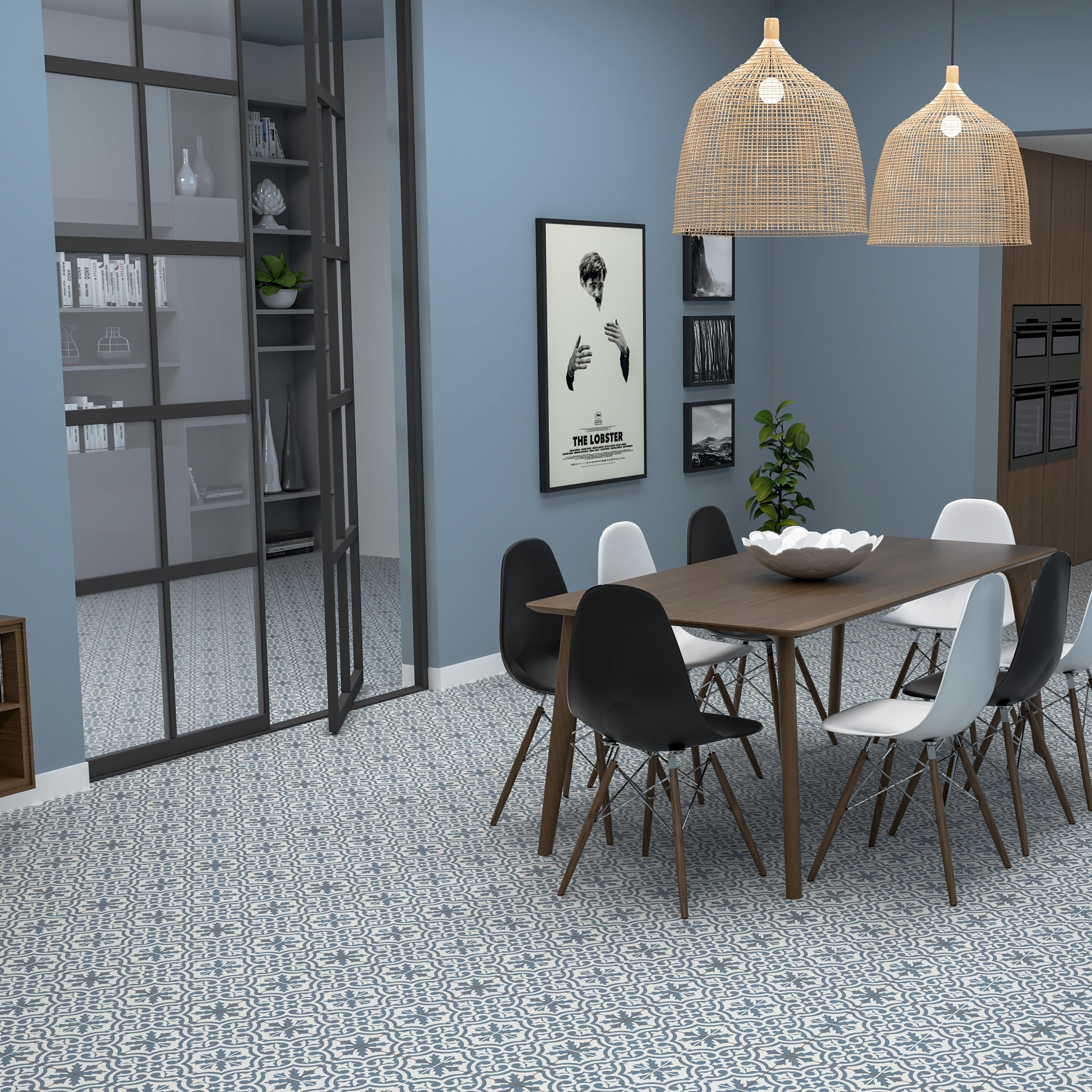 Somertile 17.625X17.625 Inch Tudor Blue Ceramic Floor And Wall Tile 5 Tiles 11.02 Sqft.