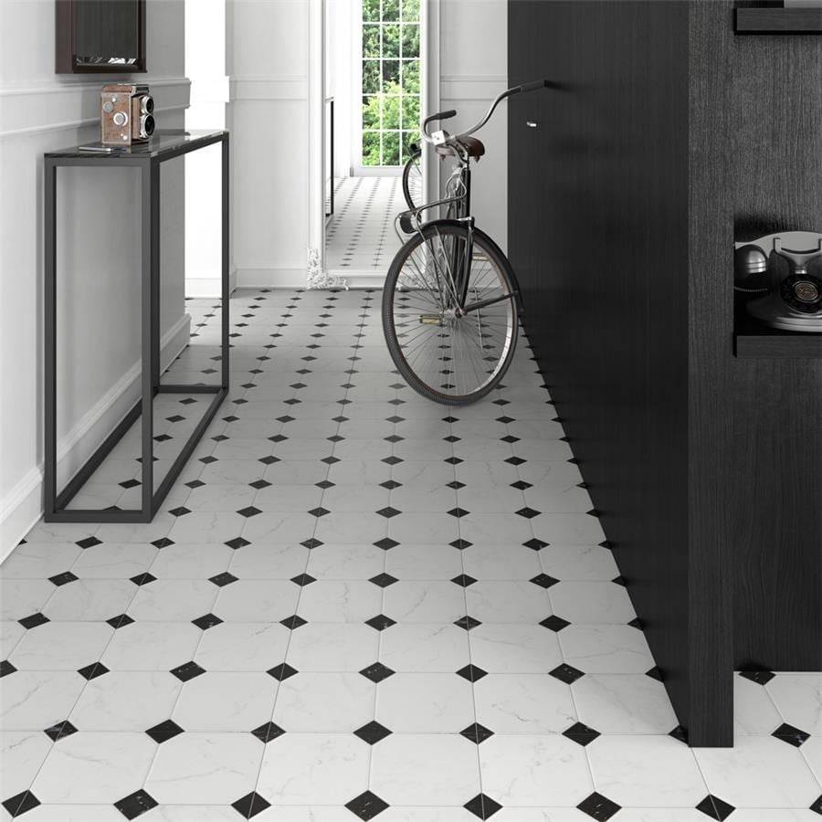 Somertile 13.125X13.125 Inch Comarca Jet Blanco Ceramic Floor And Wall Tile 9 Tiles 10.76 Sqft.