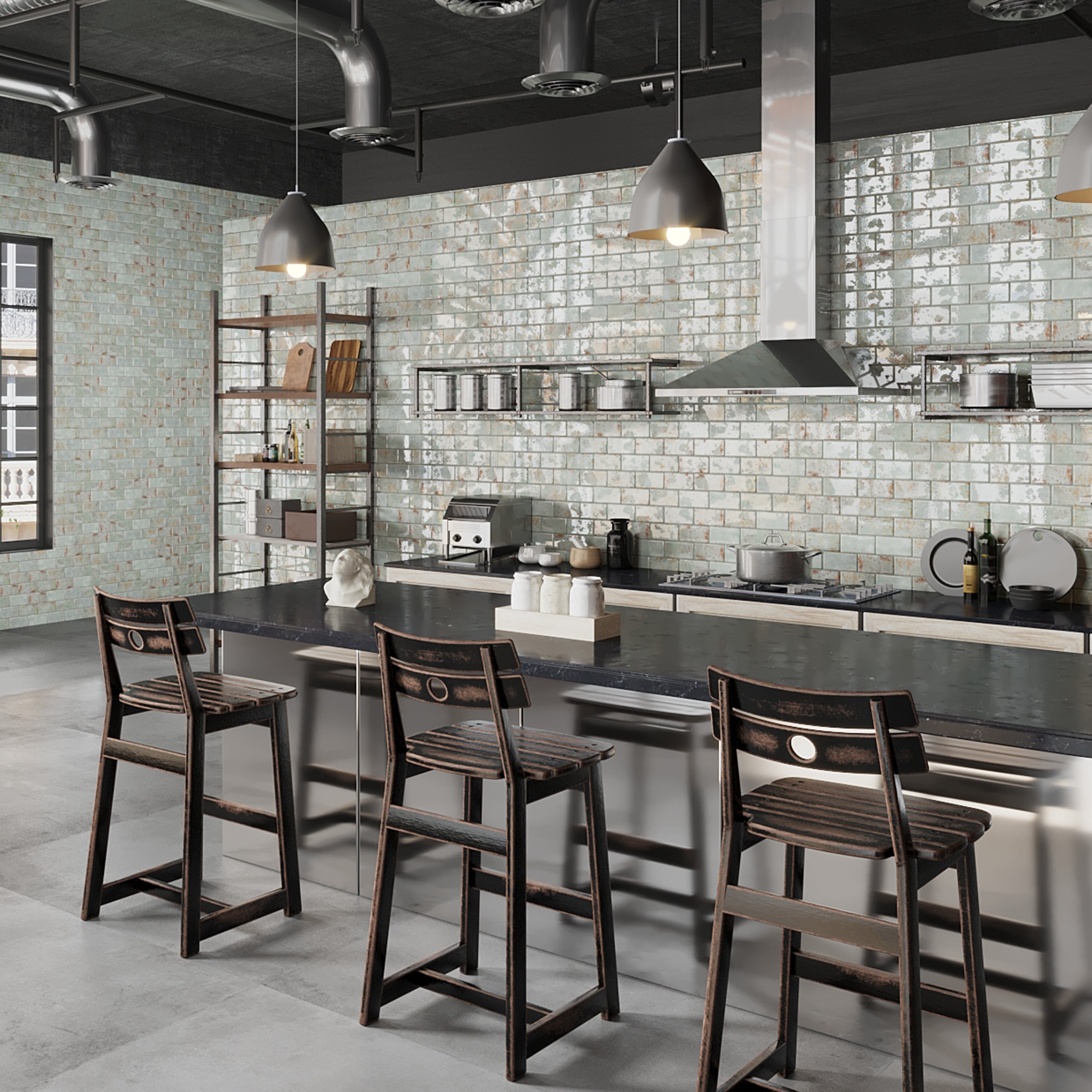 Somertile Biarritz Green 3 In. X 6 In. X 9Mm Ceramic Wall Tile 44 Tiles 6.04 Sqft.
