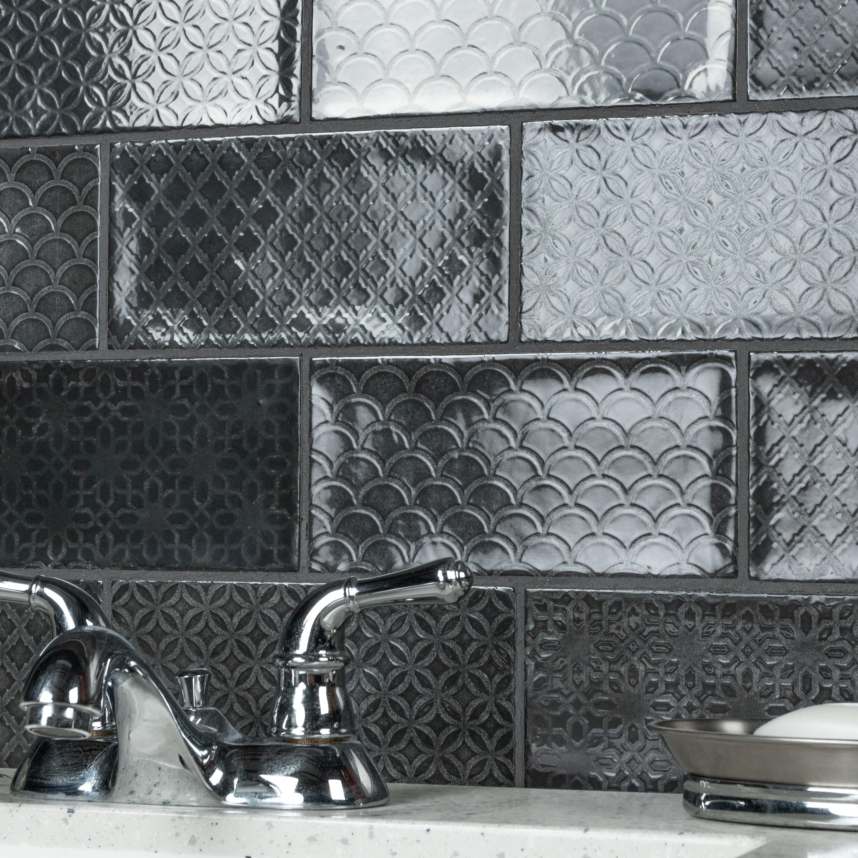 Somertile Camden D Cor Nero 4X8 Inch Ceramic Wall Tile 50 Tiles 11.9 Sqft. Case