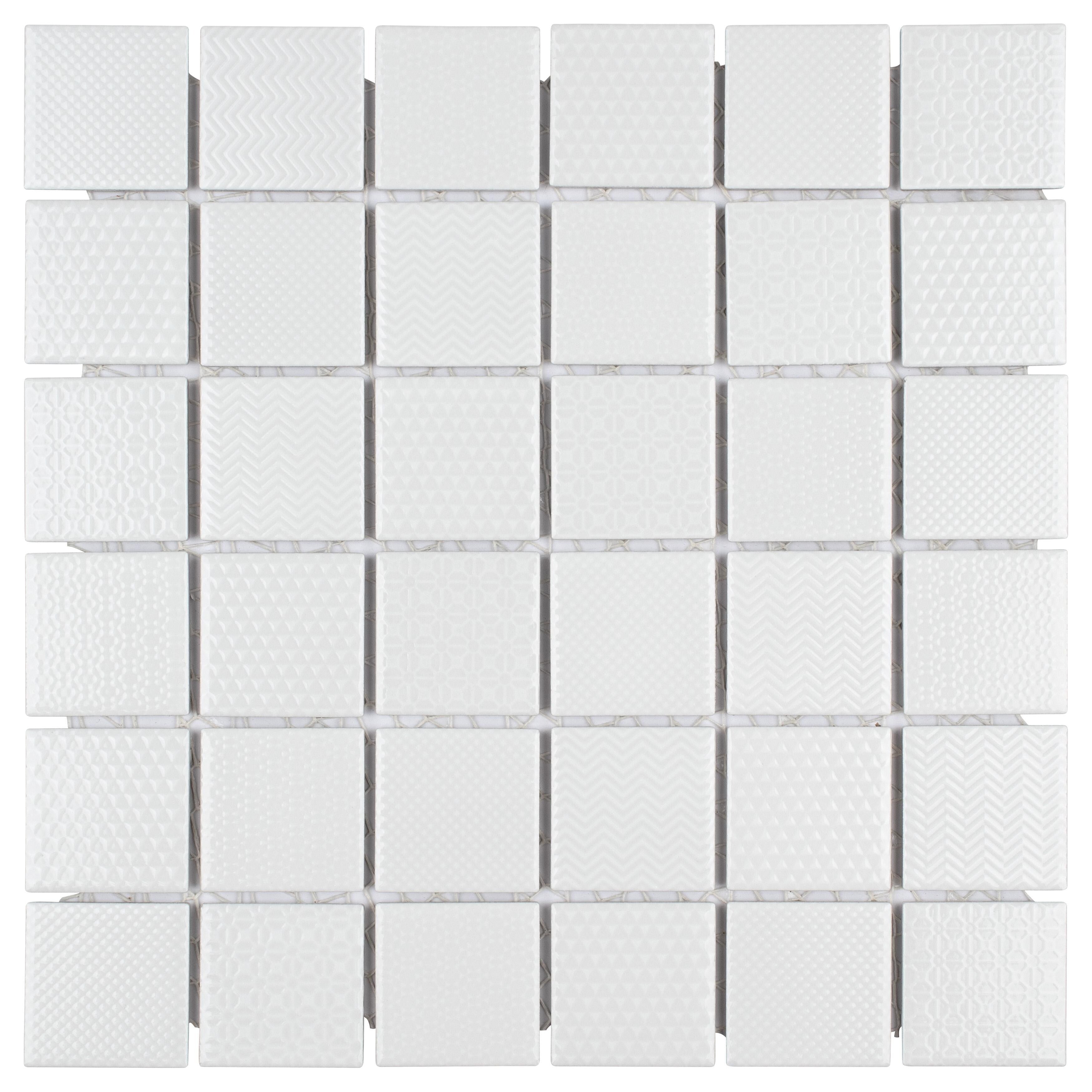 Somertile 11.625X11.625 Inch Jade White Porcelain Mosaic Floor And Wall Tile 10 Tiles 9.59 Sqft.