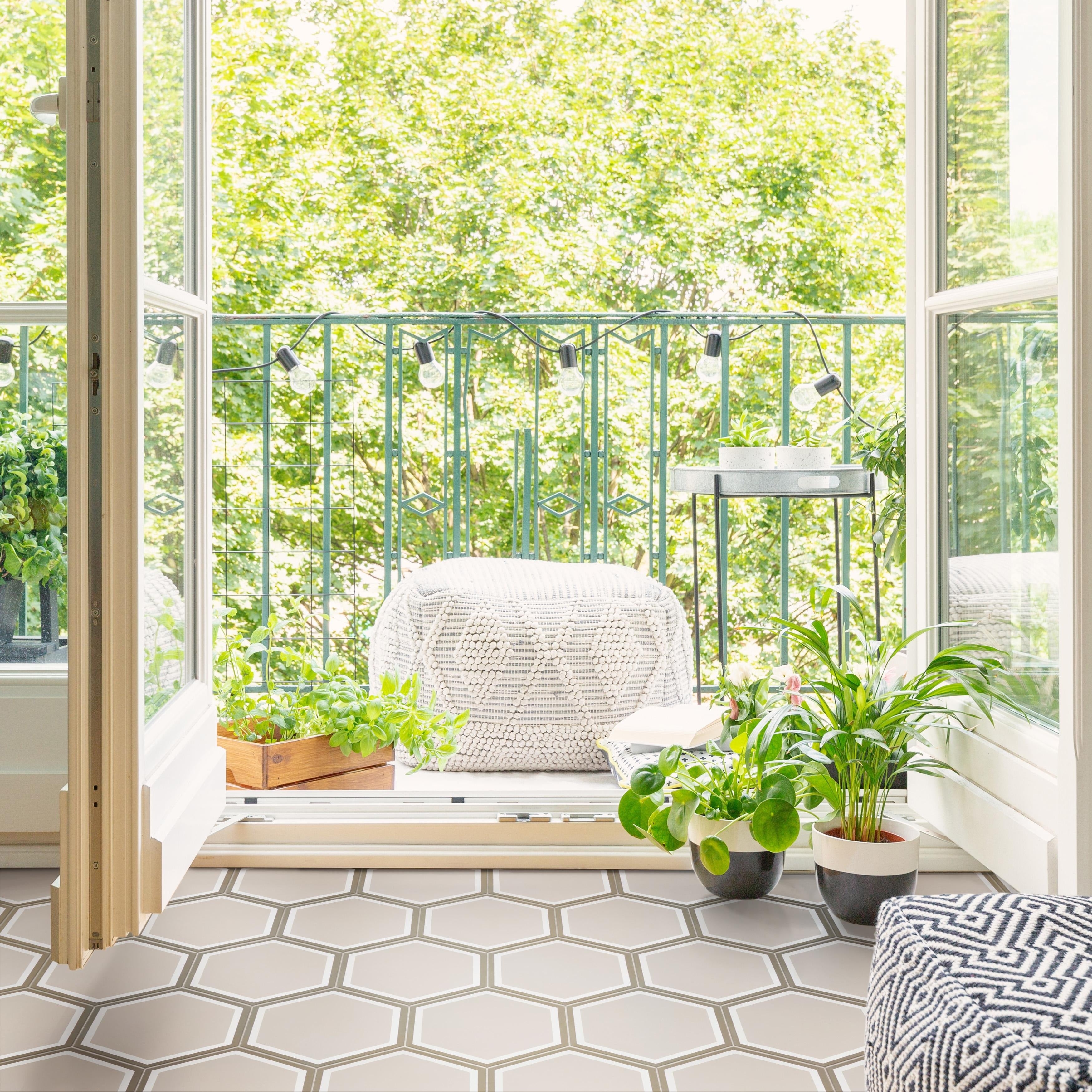 Somertile 7.875X9 Inch Cement Hex Holland Channel Cement Floor And Wall Tile 12 Tiles 5.05 Sqft.