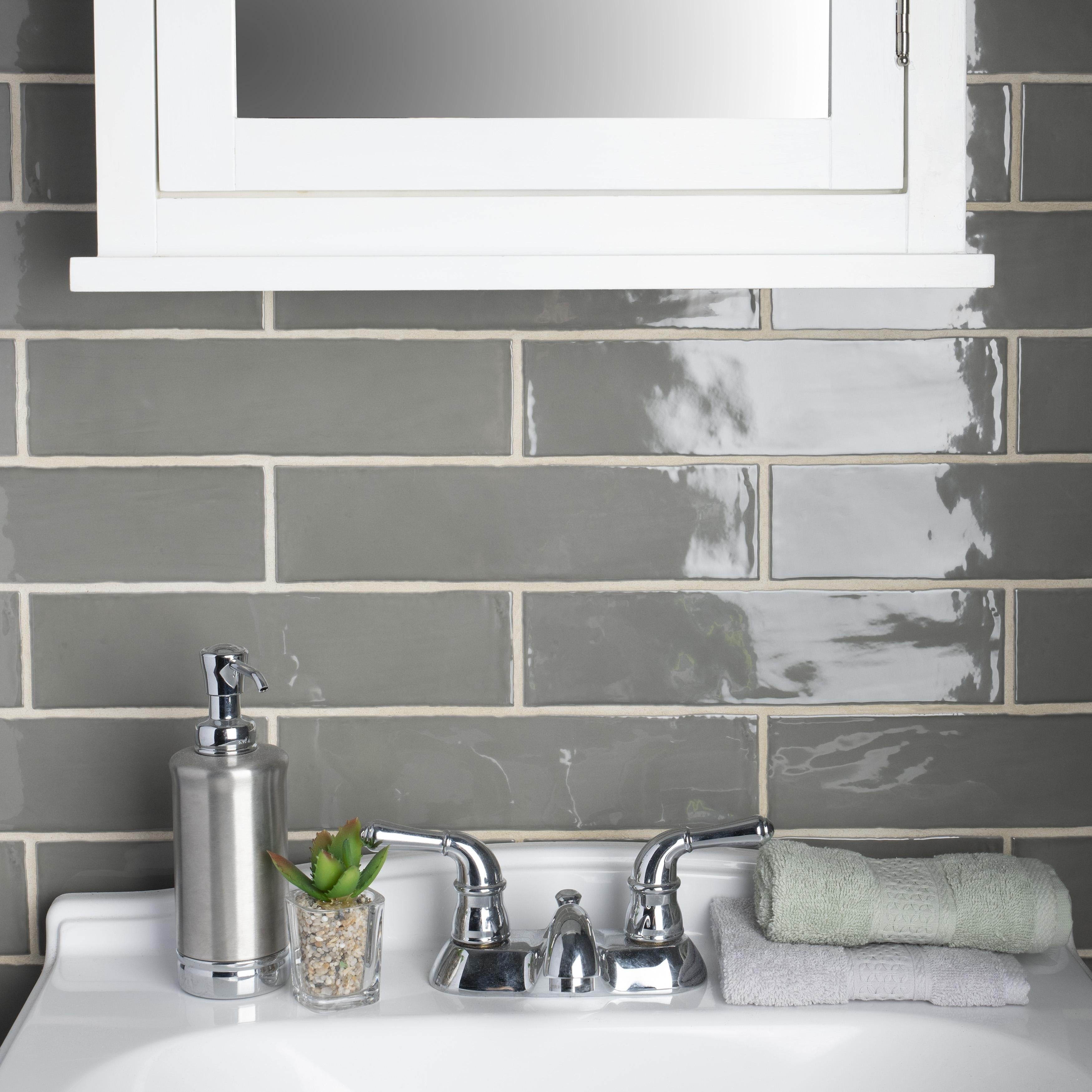 Somertile 3X12 Inch Gloucester Grey Ceramic Wall Tile 22 Tiles 5.5 Sqft.