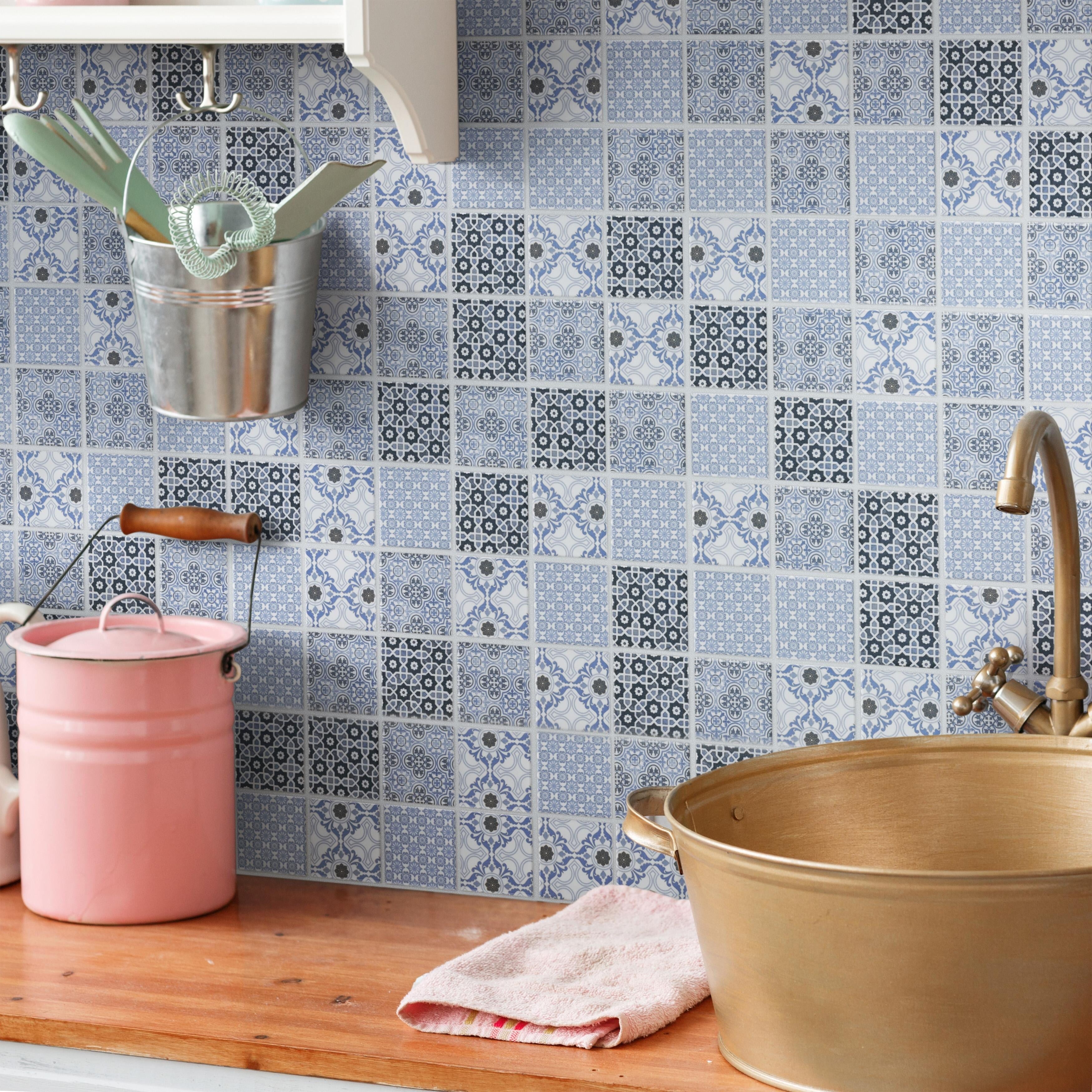 Somertile Classico Blue 11 3 4 In. X 11 3 4 In. X 7 Mm Porcelain Mosaic Tile 10 Tiles 9.79 Sqft.