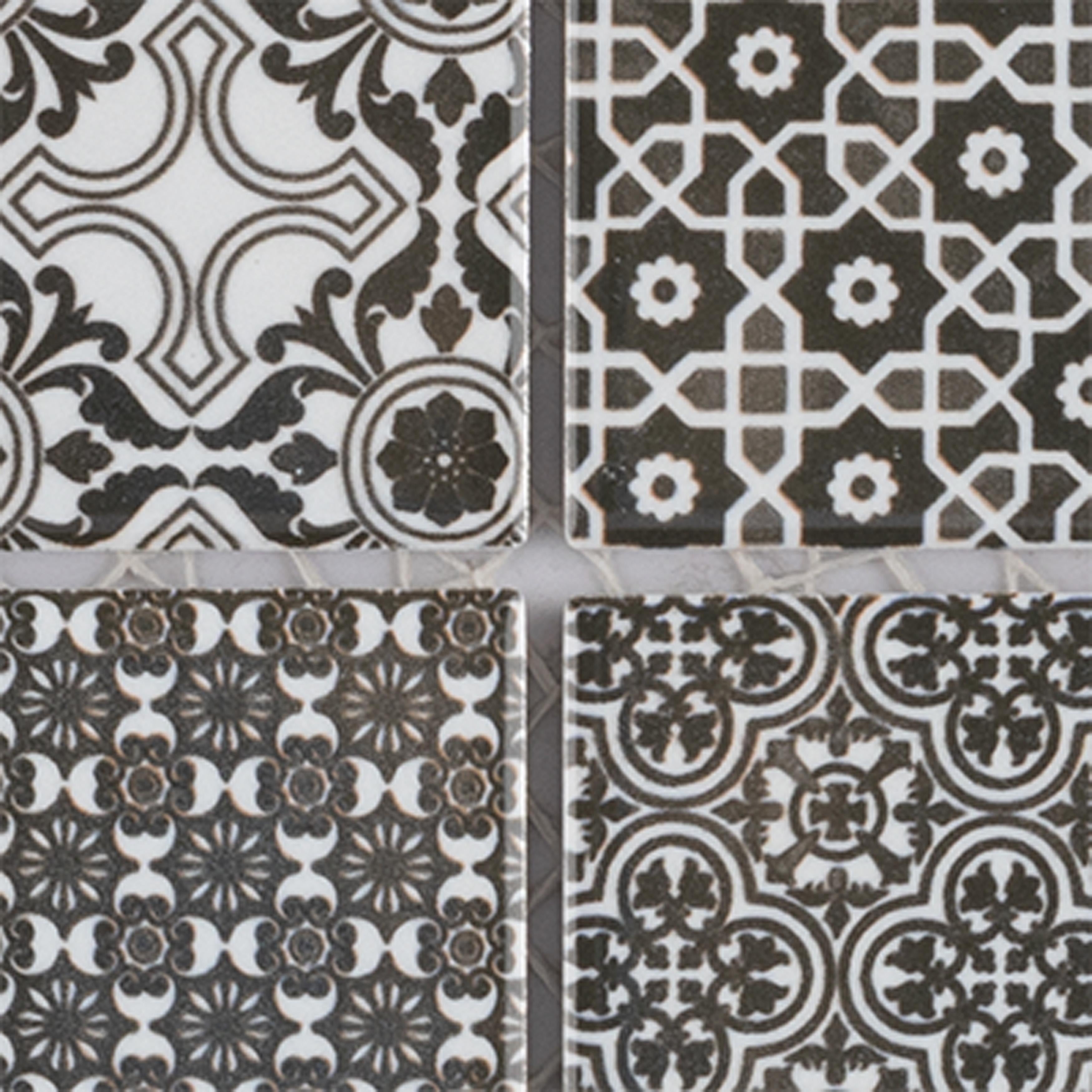 Somertile Classico 4 In. Black 11.63X11.63 Inch Porcelain Mosaic Tile 10 Tiles 9.59 Sqft. Case