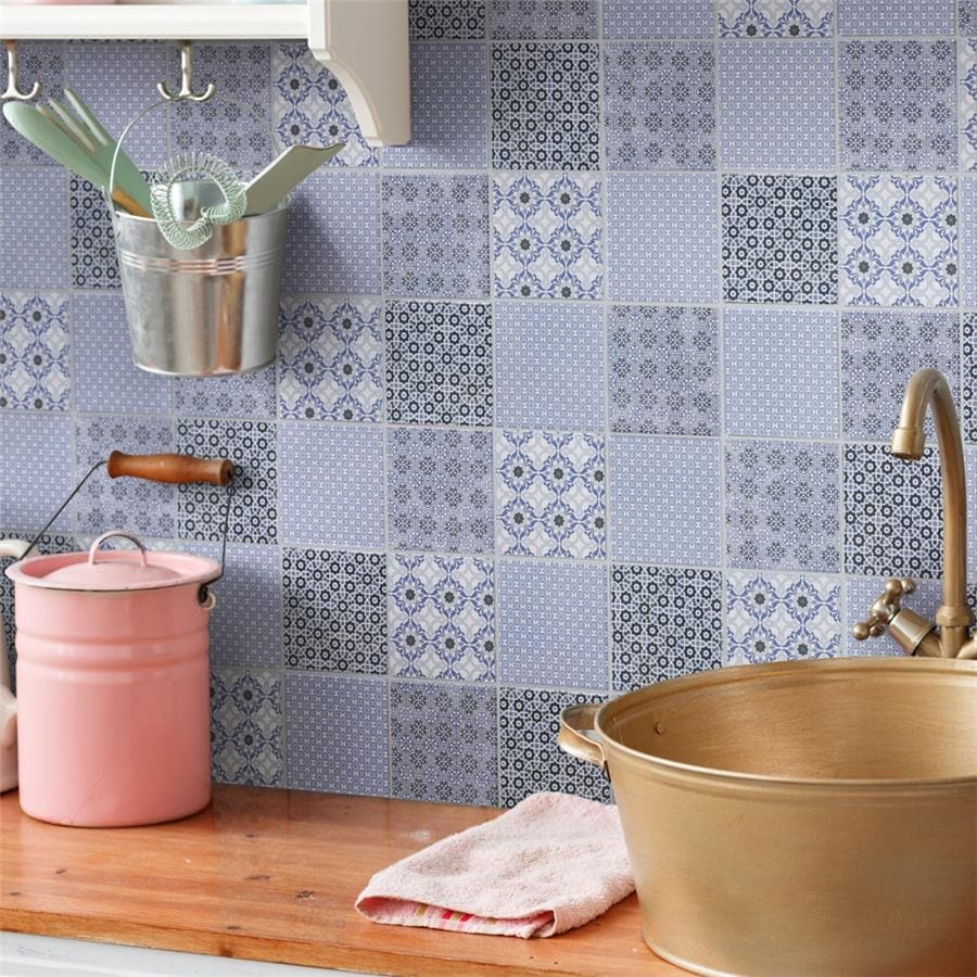 Somertile Classico 4 In. Blue 11.63X11.63 Inch Porcelain Mosaic Tile 10 Tiles 9.59 Sqft. Case