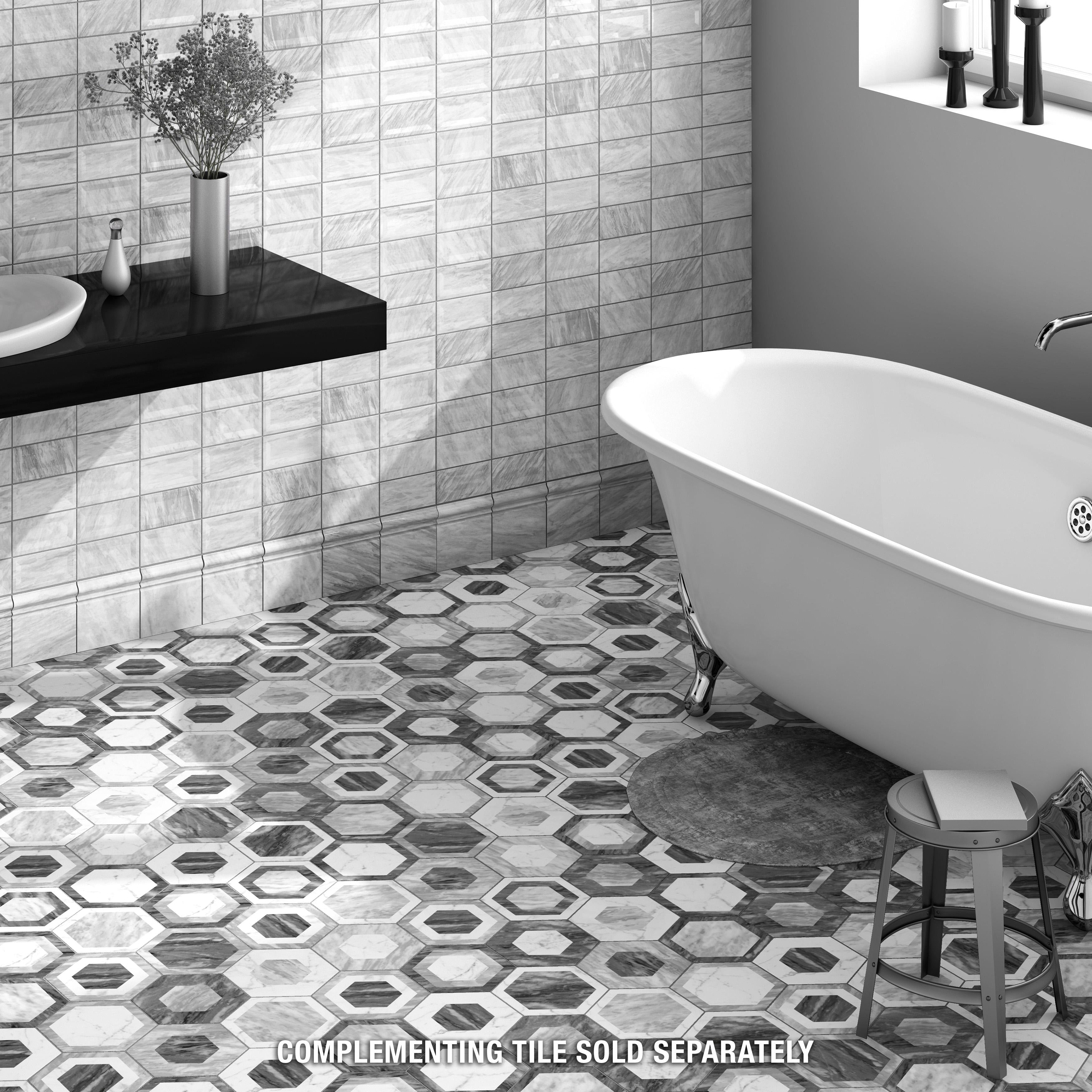 Somertile 7X8 Inch Carra Bardiglio Hexagon Geo Porcelain Floor And Wall Tile 35 Tiles 11 Sqft.