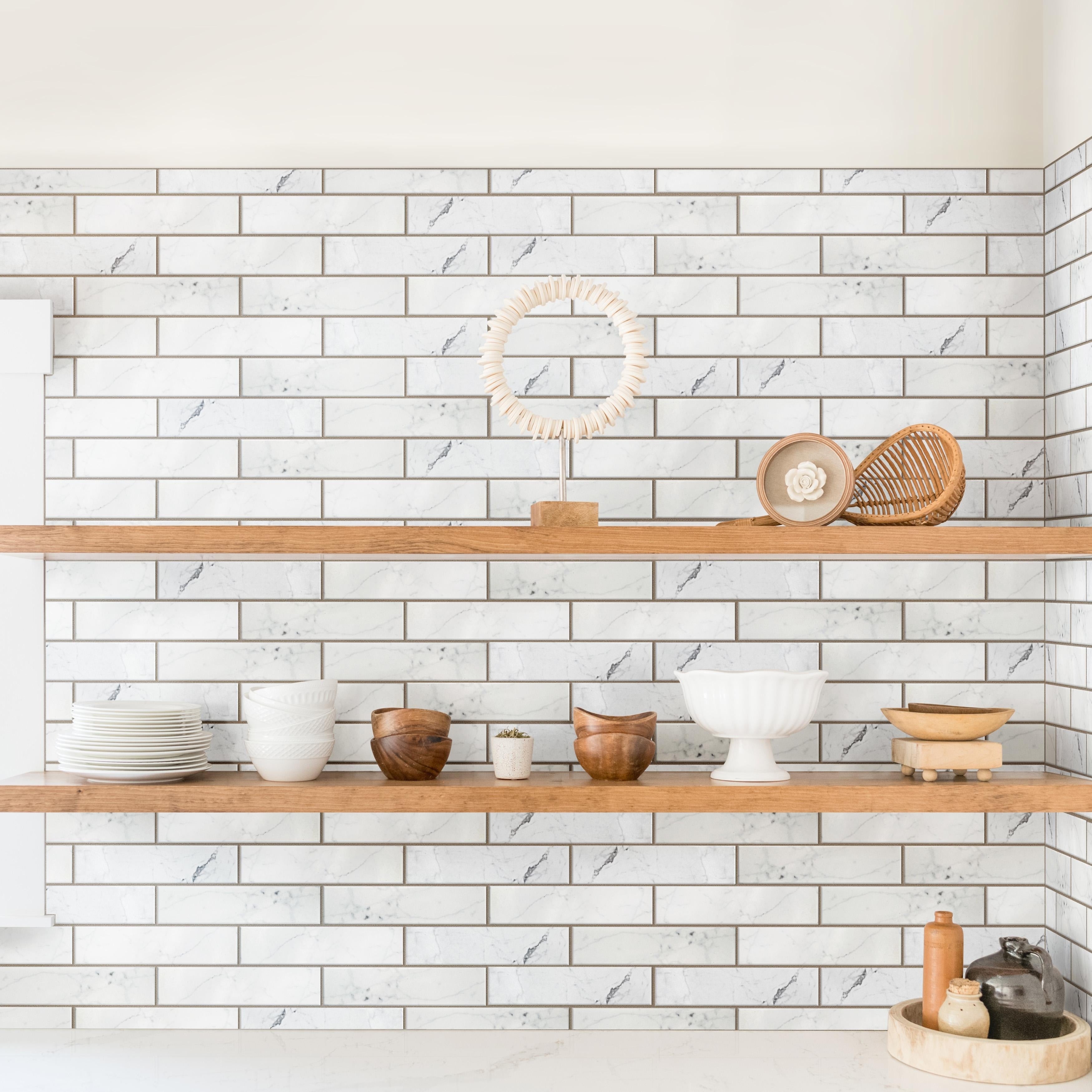Somertile 3X12 Inch Carra Carrara Glossy Ceramic Wall Tile 44 Tiles 12.16 Sqft.
