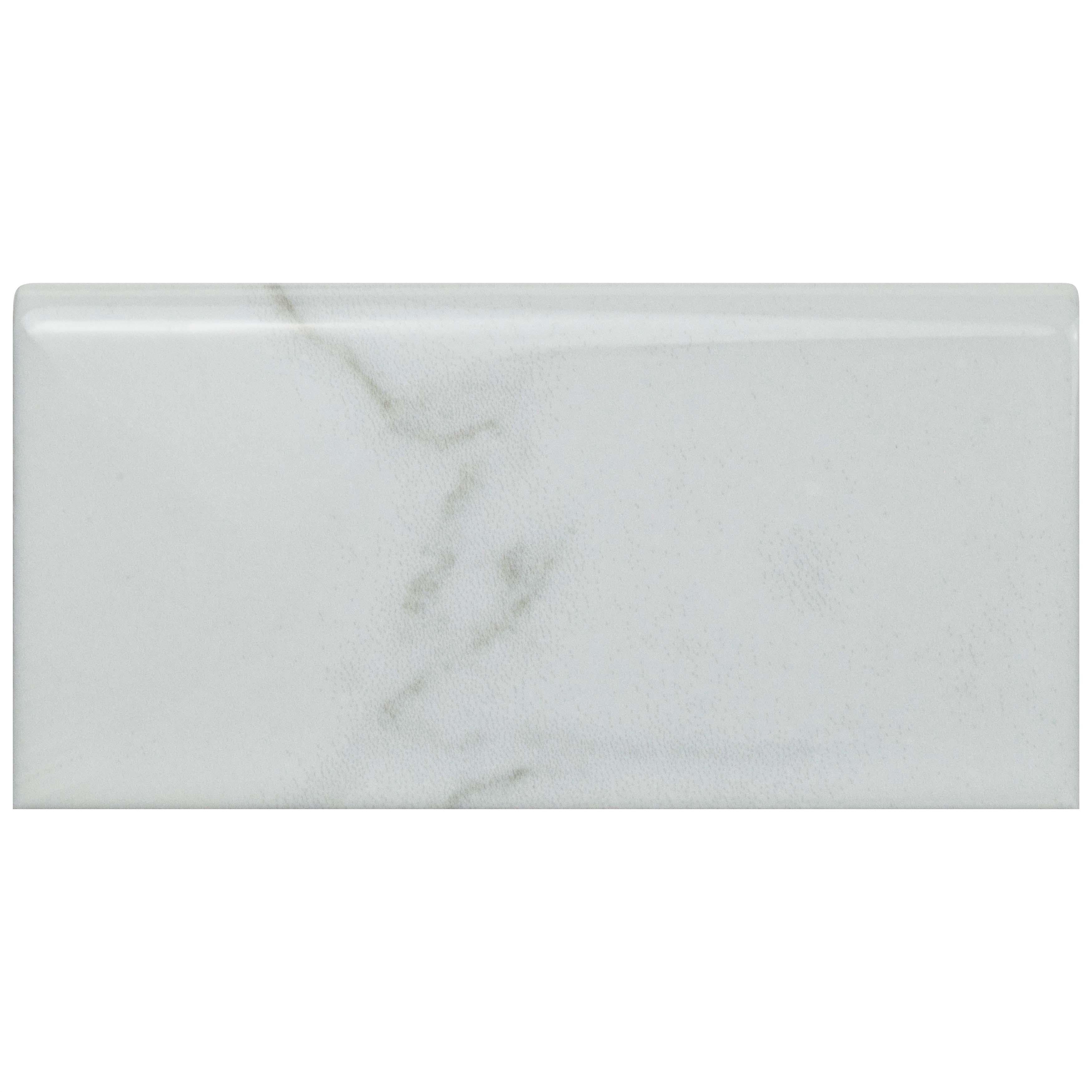 Somertile 3X6 Inch Carra Carrara Glossy Bullnose Ceramic Wall Trim Tile 4 Tiles