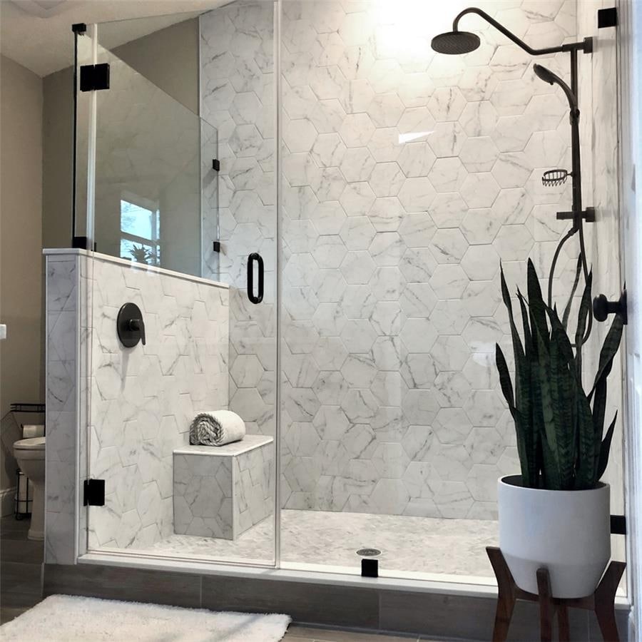 Somertile 7X8 Inch Carra Carrara Hexagon Porcelain Floor And Wall Tile 25 Tiles 7.84 Sqft.