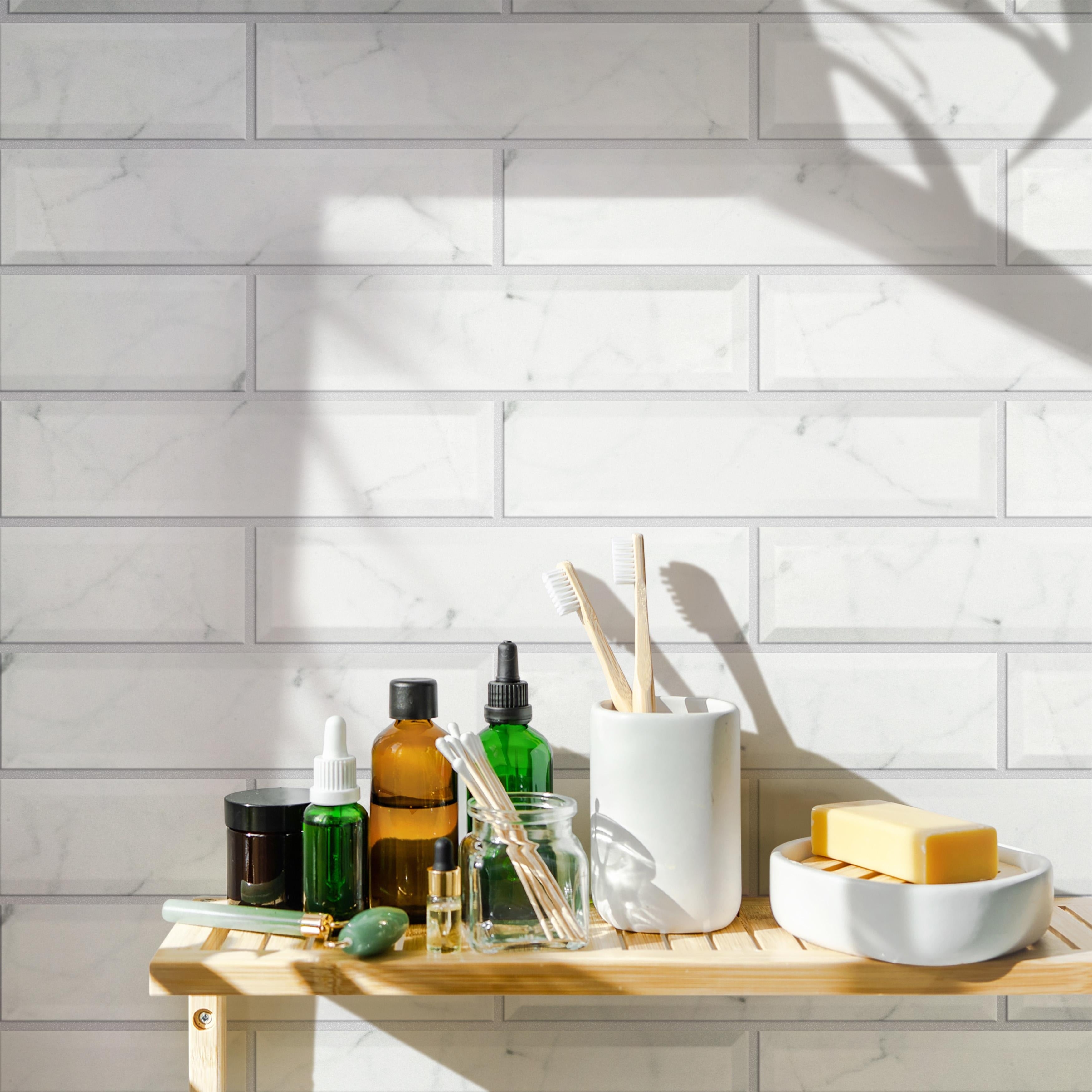 Somertile 3X12 Inch Carra Carrara Matte Metro Ceramic Wall Tile 44 Tiles 12.16 Sqft.