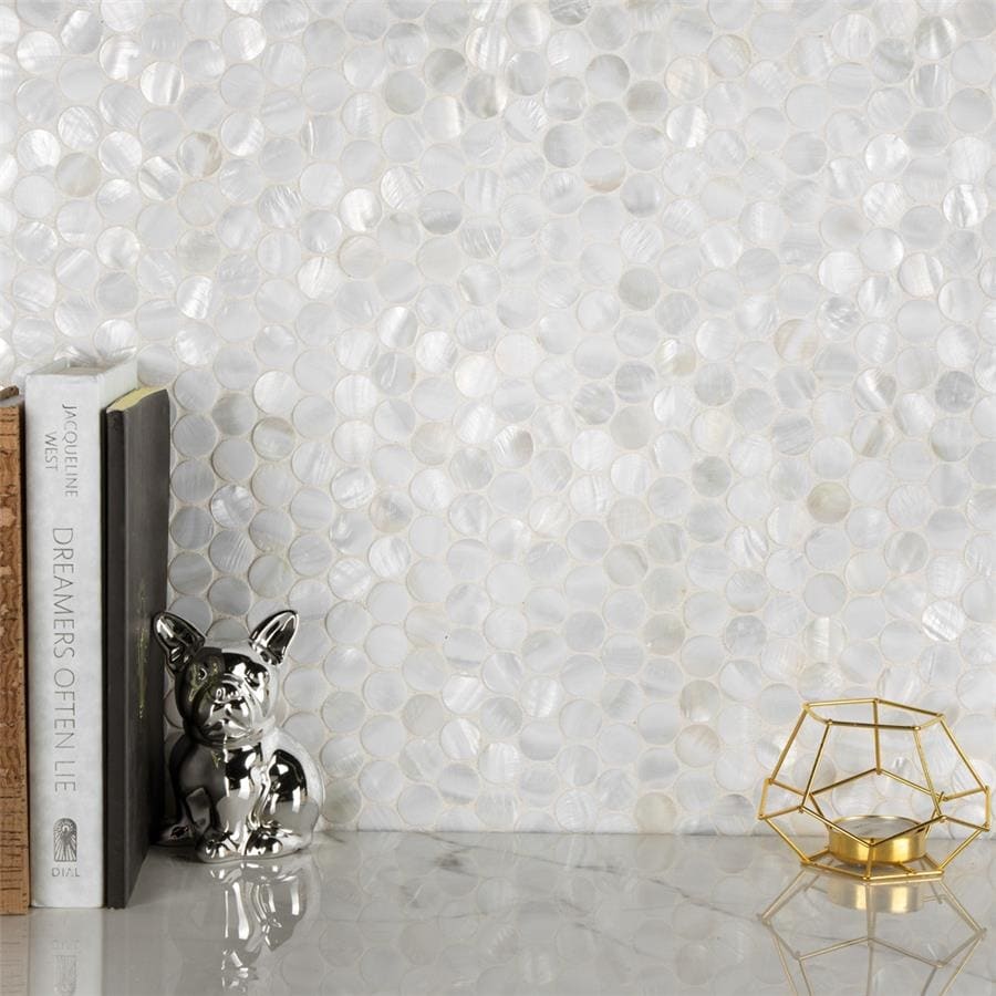 Somertile 11.63X12.25 Inch Seashell Mini Penny White Natural Seashell Mosaic Wall Tile 10 Tiles 9.9 Sqft.