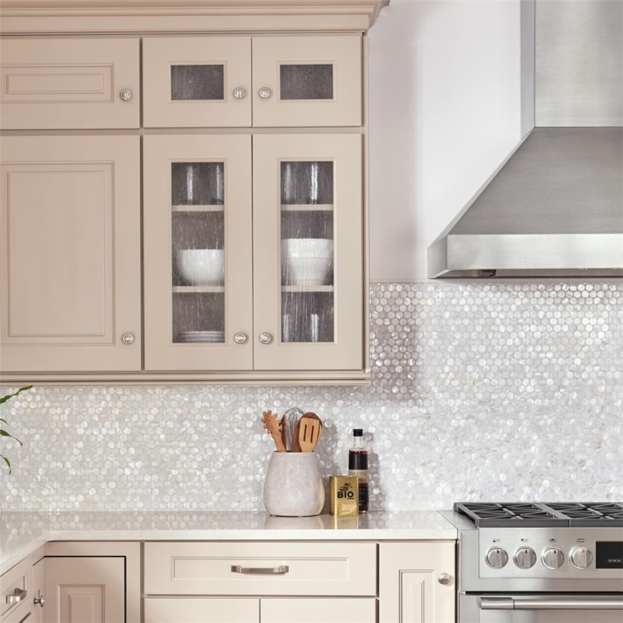 Somertile 11.25X11.625 Inch Seashell Penny White Natural Seashell Mosaic Wall Tile 10 Tiles 9.1 Sqft.