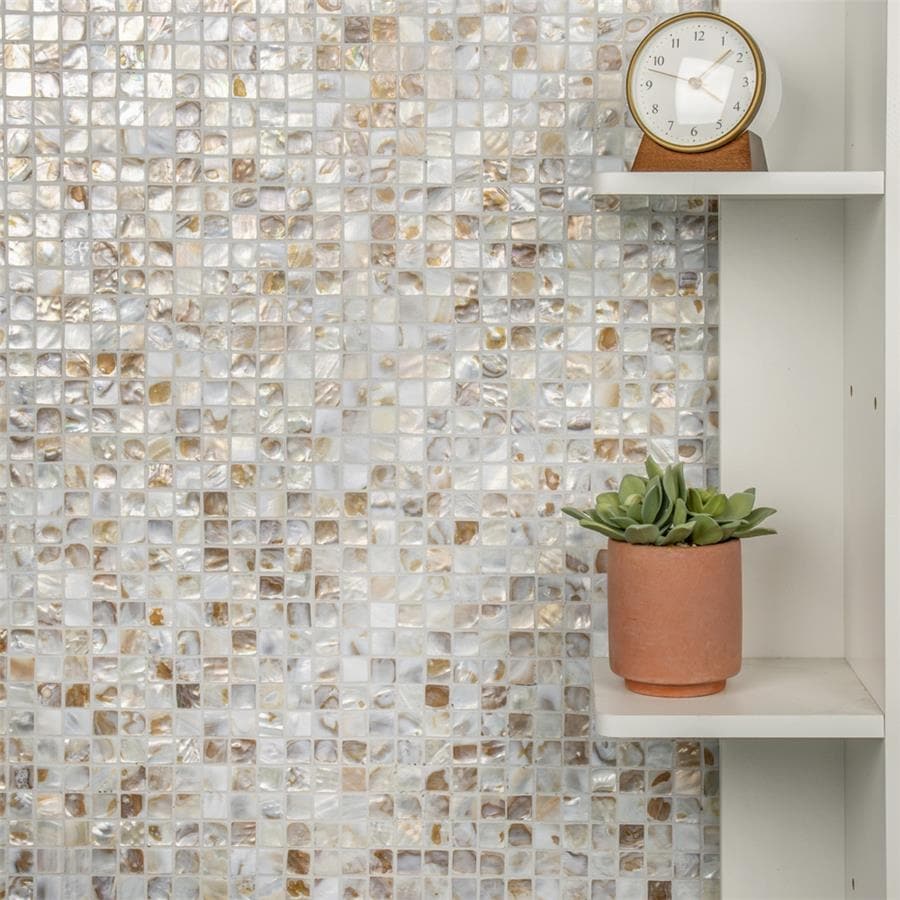 Somertile 12X12 Inch Seashell Square Natural Seashell Mosaic Wall Tile 10 Tiles 10.21 Sqft.