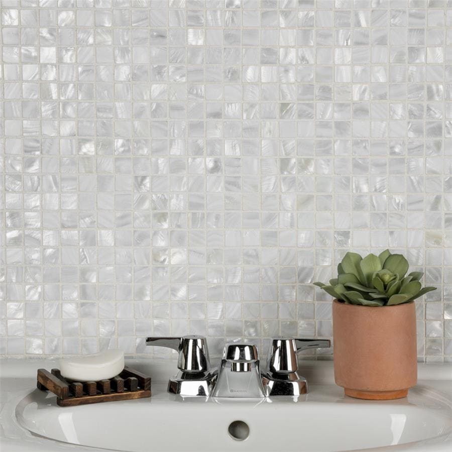 Somertile 12X12 Inch Seashell Square White Natural Seashell Mosaic Wall Tile 10 Tiles 10 Sqft.
