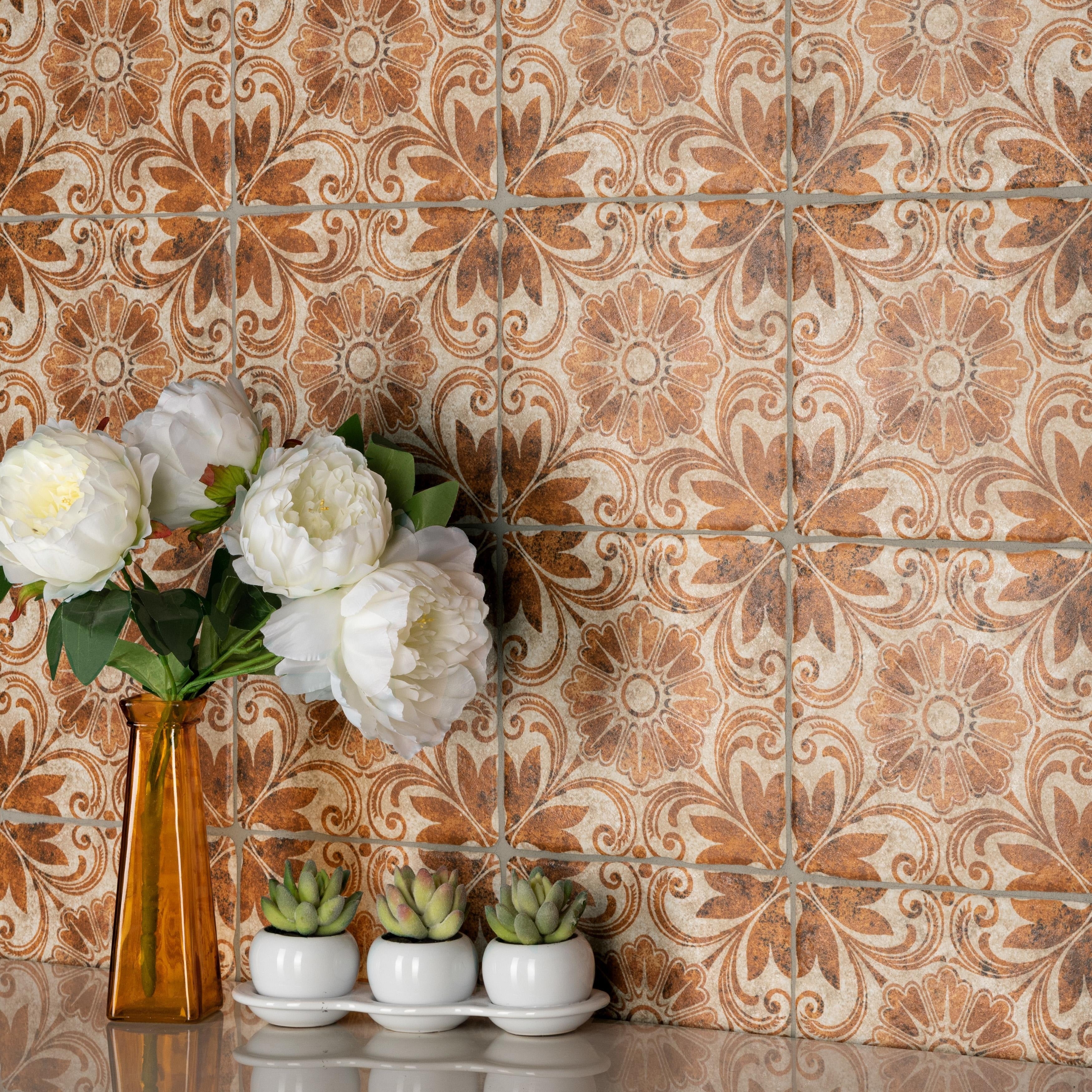 Somertile 7.75X7.75 Inch Gavras Arena Decor Dahlia Ceramic Floor And Wall Tile 25 Tiles 11.5 Sqft.