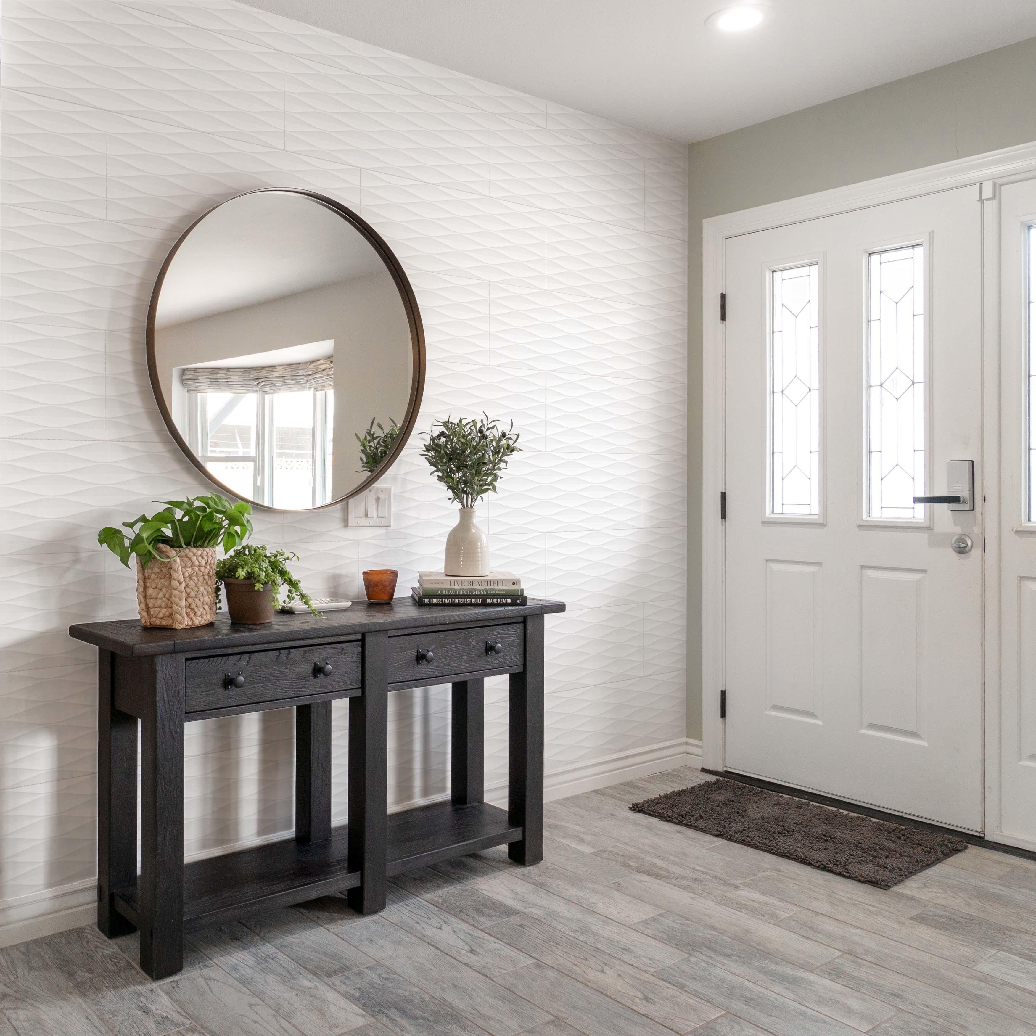 Merola Tile Cotton Diamond Glossy White 13 1 8 X 39 3 8 Ceramic Wall Tile Pallet 20 Tiles