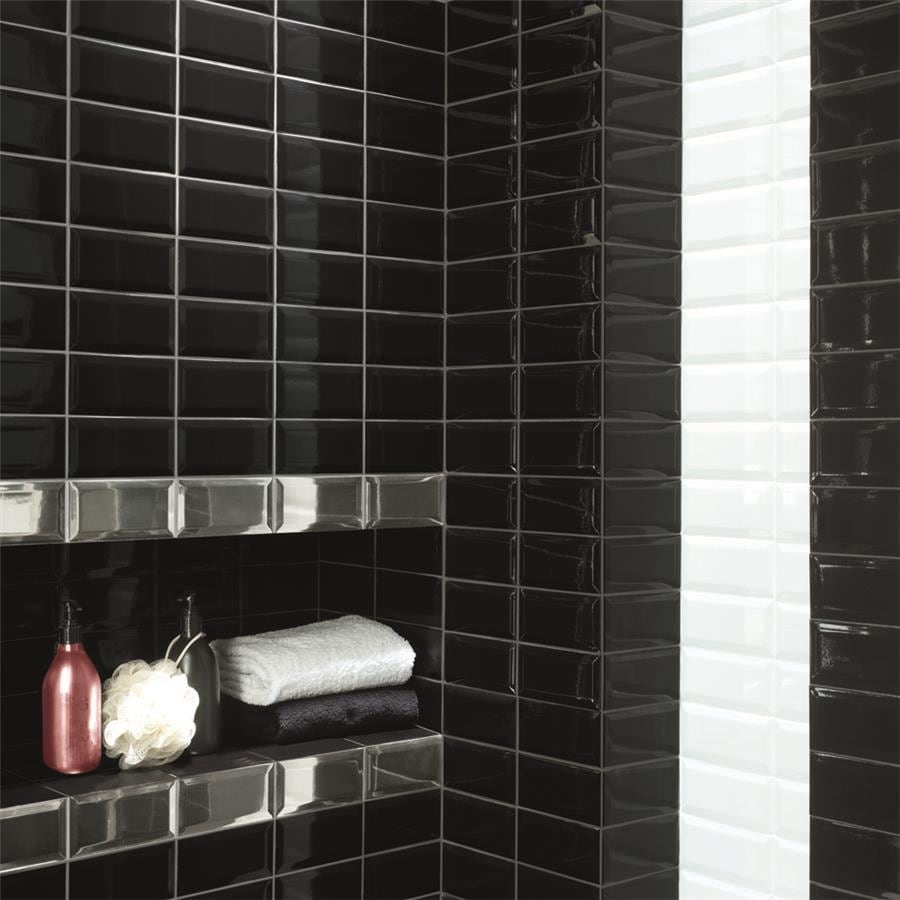 Somertile 3 X 6 Inch Crown Heights Beveled Glossy Black Ceramic Wall Tile 44 Tiles 6.03 Sqft.