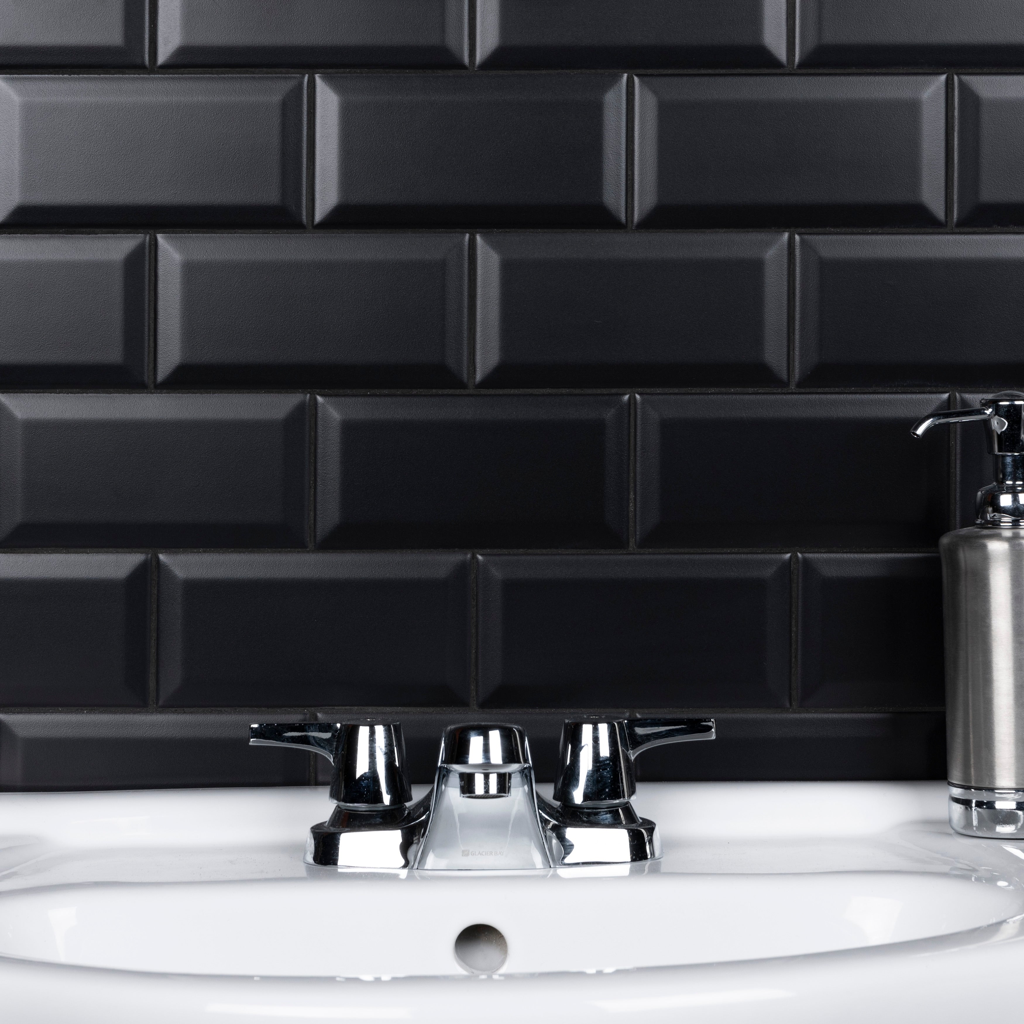 Somertile 3 X 6 Inch Crown Heights Beveled Matte Black Ceramic Wall Tile 44 Tiles 6.03 Sqft.