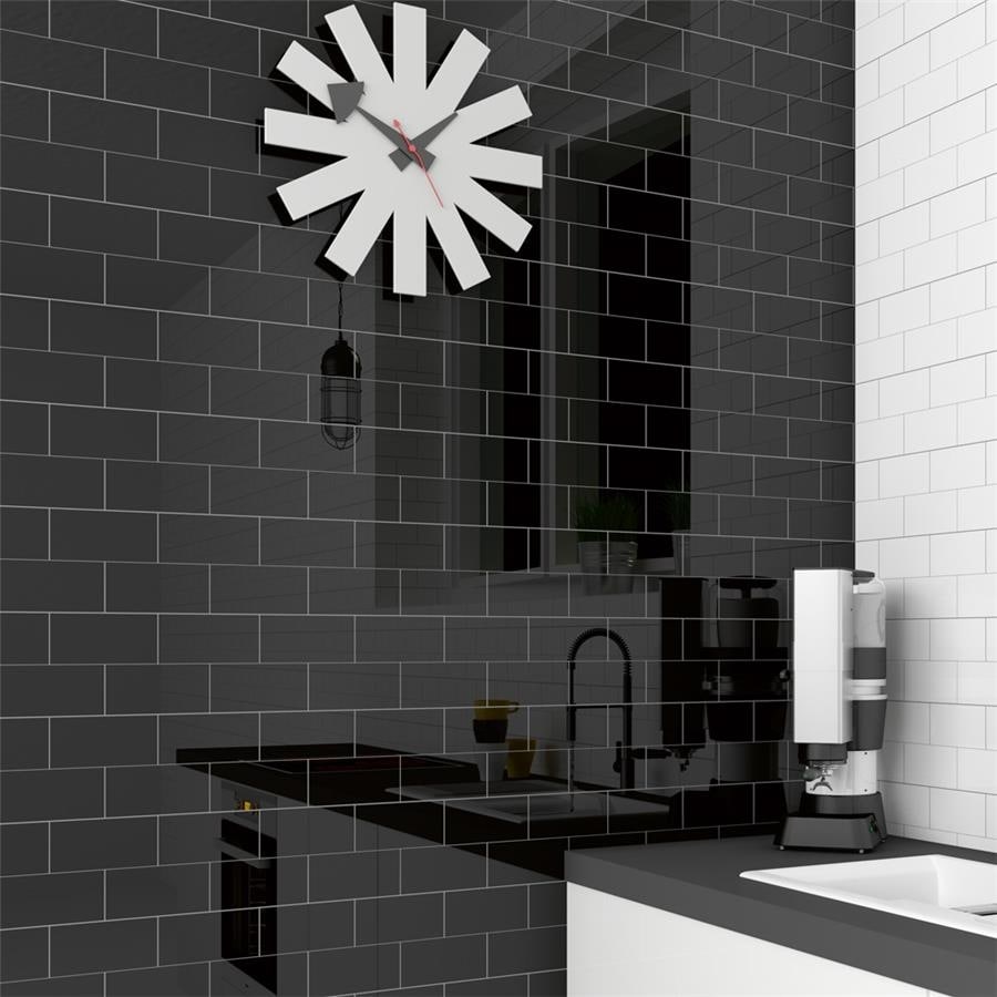 Somertile 3 X 6 Inch Crown Heights Glossy Black Ceramic Wall Tile 44 Tiles 6.03 Sqft.