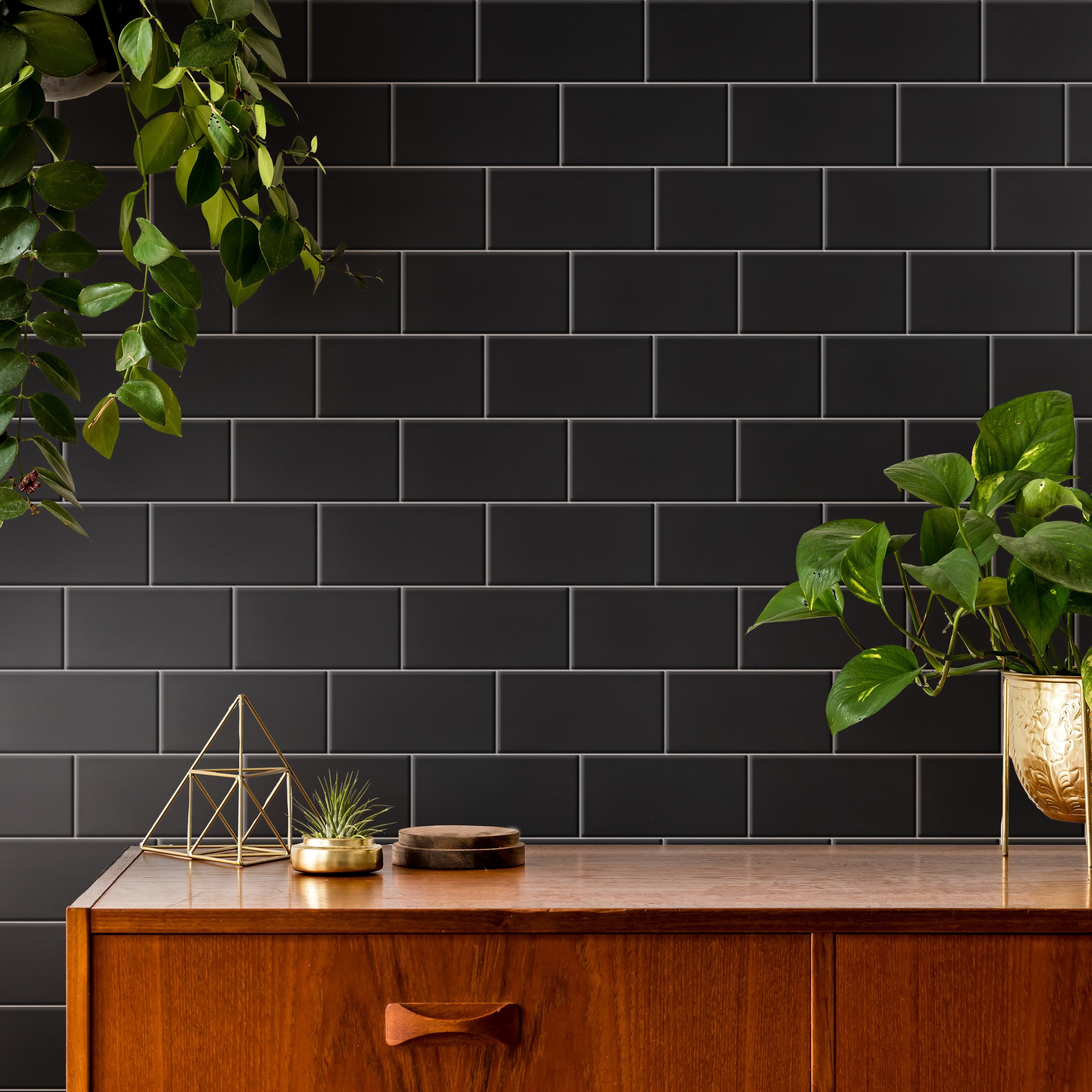 Somertile 3 X 6 Inch Crown Heights Matte Black Ceramic Wall Tile 44 Tiles 6.03 Sqft.
