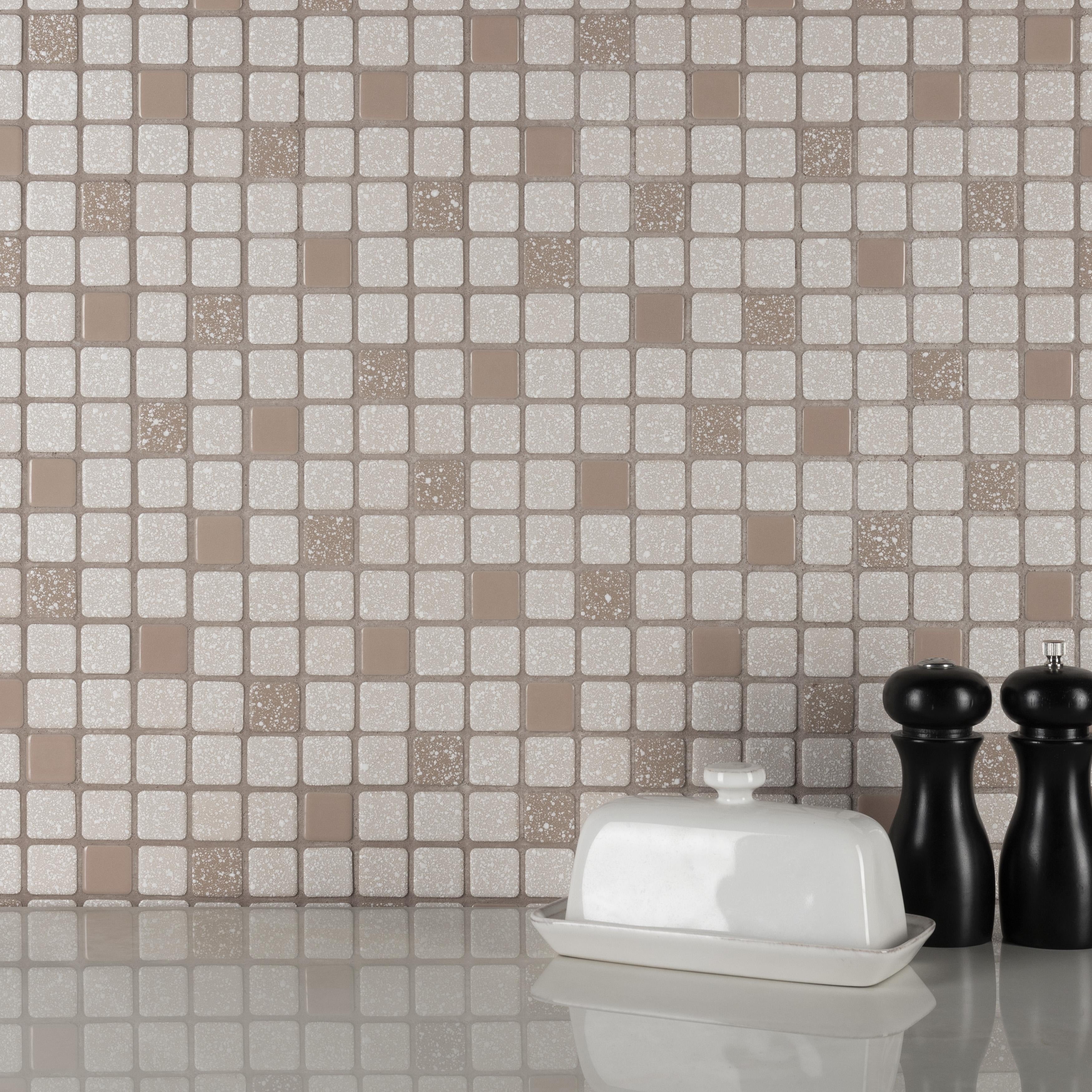 Somertile 11.75X11.75 Inch Scholar Beige Porcelain Mosaic Floor And Wall Tile 10 Tiles 9.79 Sqft.
