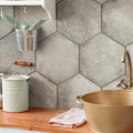 Somertile 11X12.625 Inch Anticato Grigio Hex Porcelain Floor And Wall Tile 15 Tiles 11.42 Sqft.