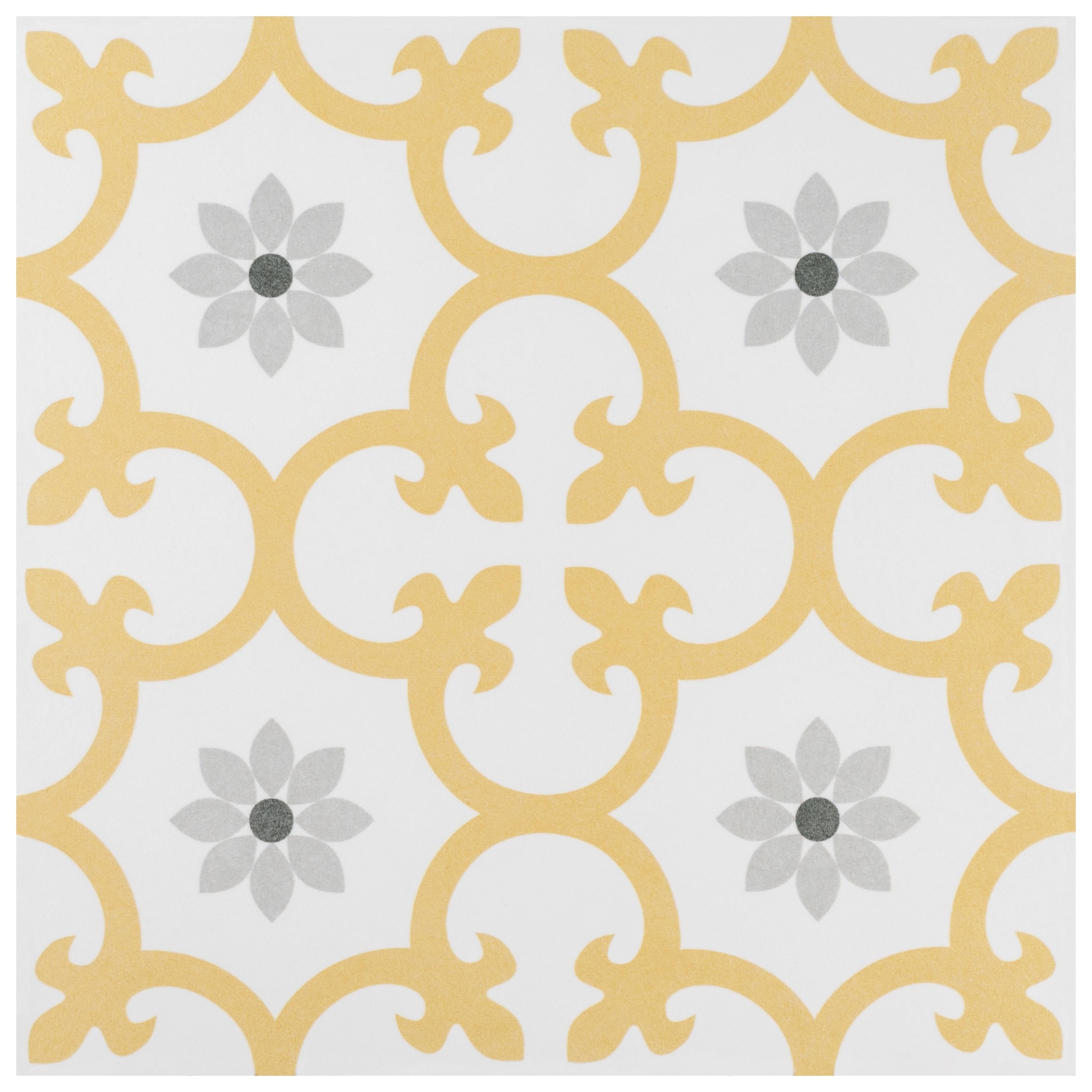 Somertile 9.75 X 9.75 Inch Laima Dandelion Porcelain Floor And Wall Tile 16 Tiles 14.5 Sqft.