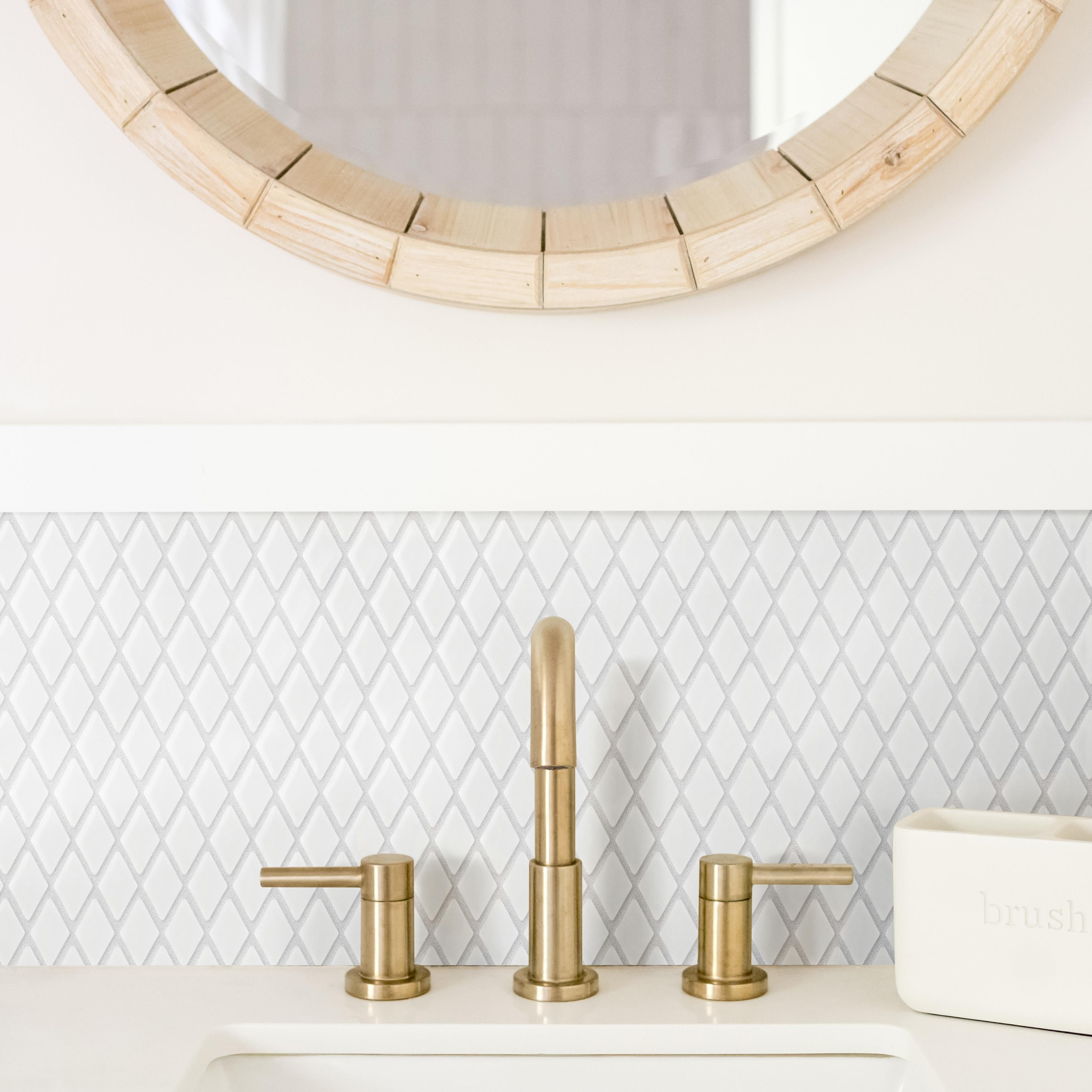Somertile 11.625X12 Inch Expresiones Bevel Diamond White Glass Mosaic Floor And Wall Tile 10 Tiles 9.89 Sqft.