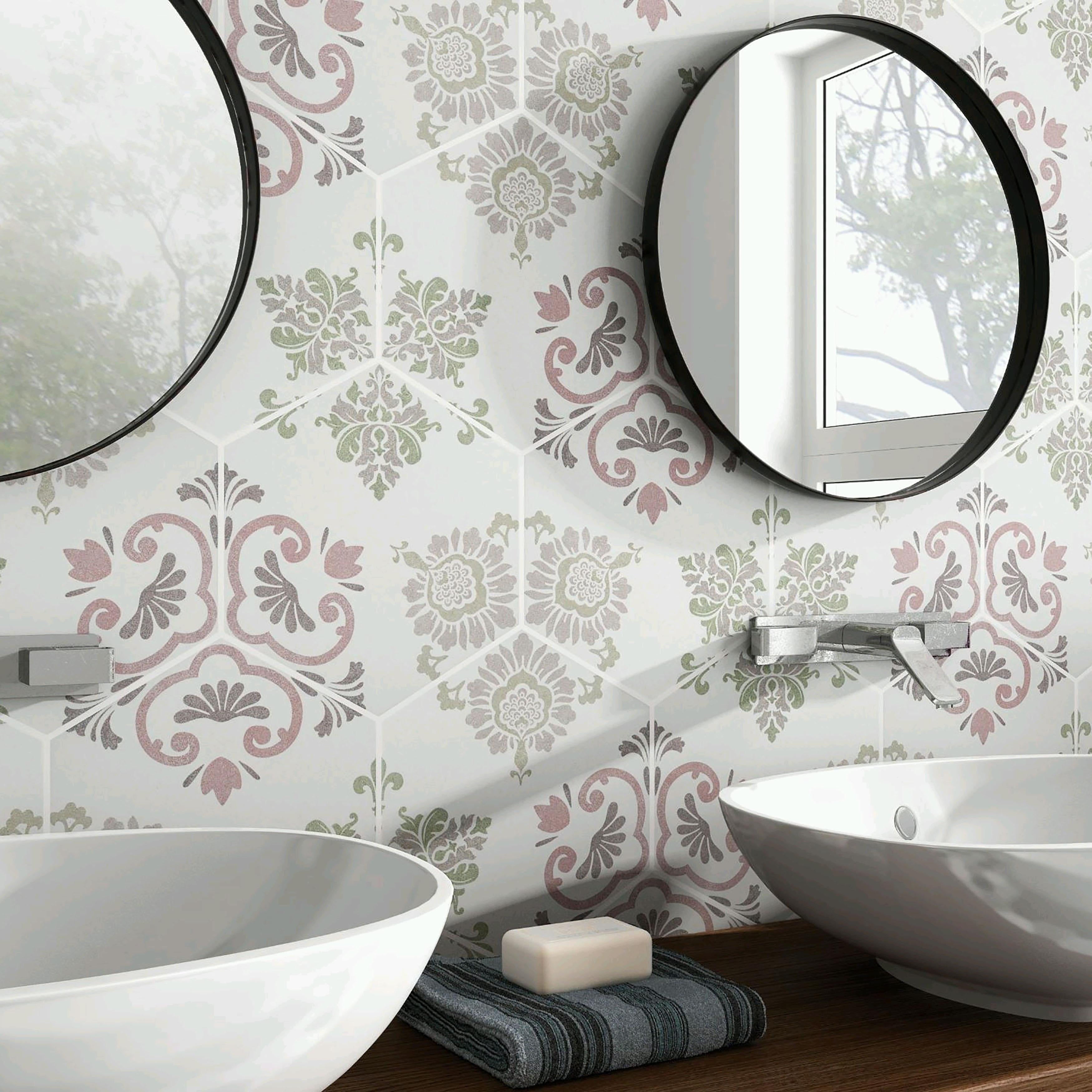 Somertile 8.625X9.875 Inch Fantasia Pink Hex Porcelain Floor And Wall Tile 25 Tiles 11.19 Sqft.