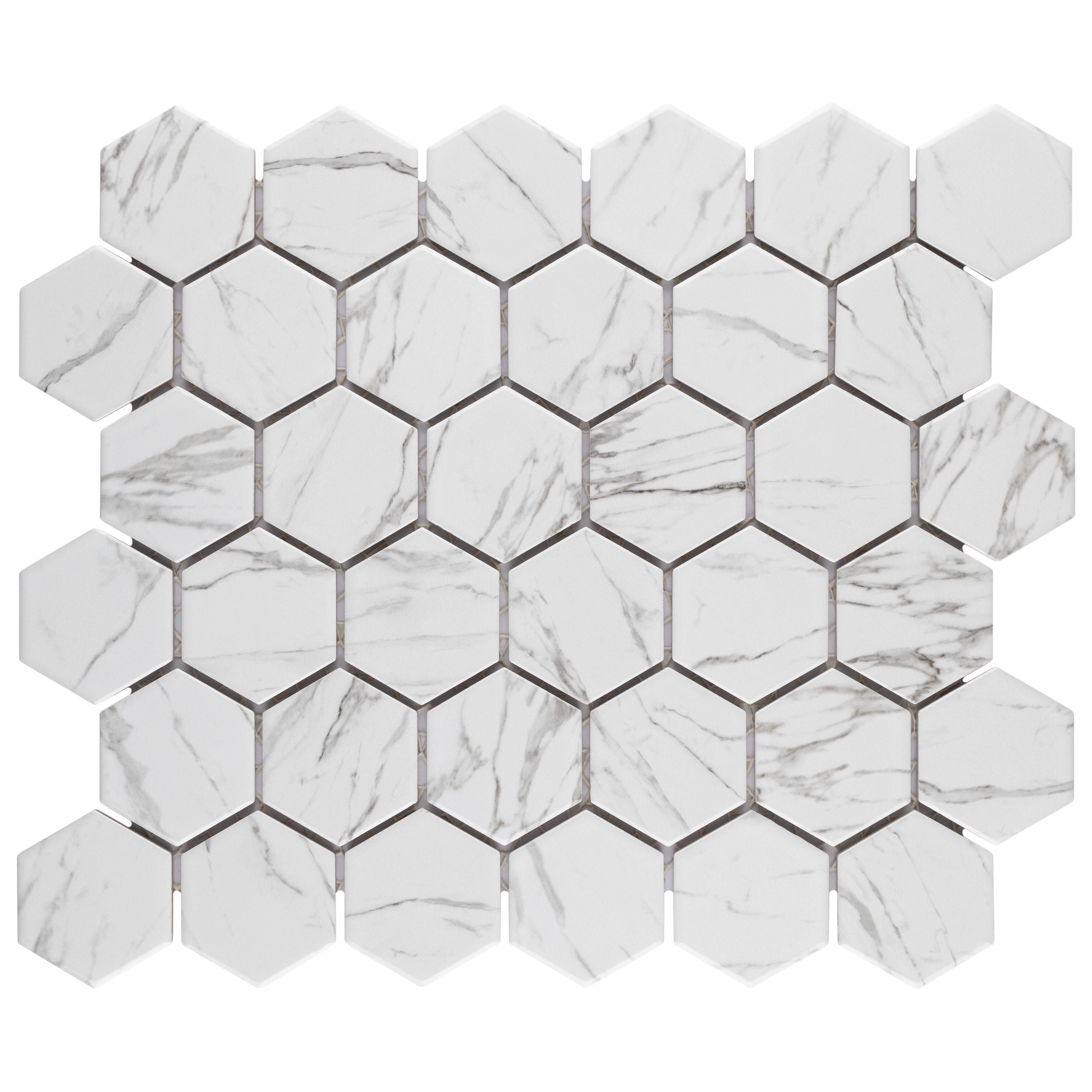Somertile 11.125 X 12.625 Inch Flo 2 Inch Hex White Porcelain Mosaic Floor And Wall Tile 10 Tiles 9.96 Sqft.
