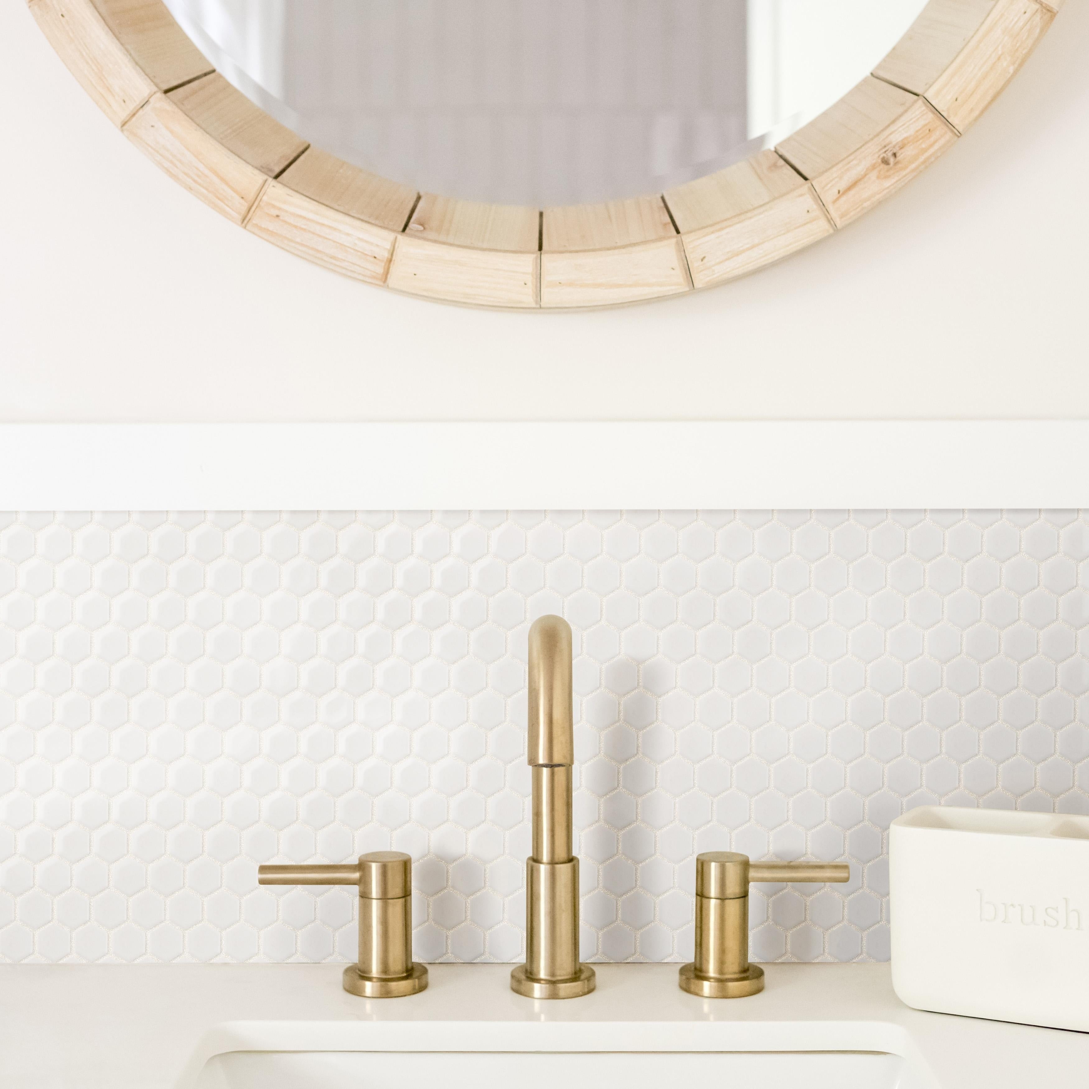 Somertile 10.25X12 Inch Manhattan Hex Antique White Unglazed Porcelain Mosaic Floor And Wall Tile 10 Tiles 8.54 Sqft.