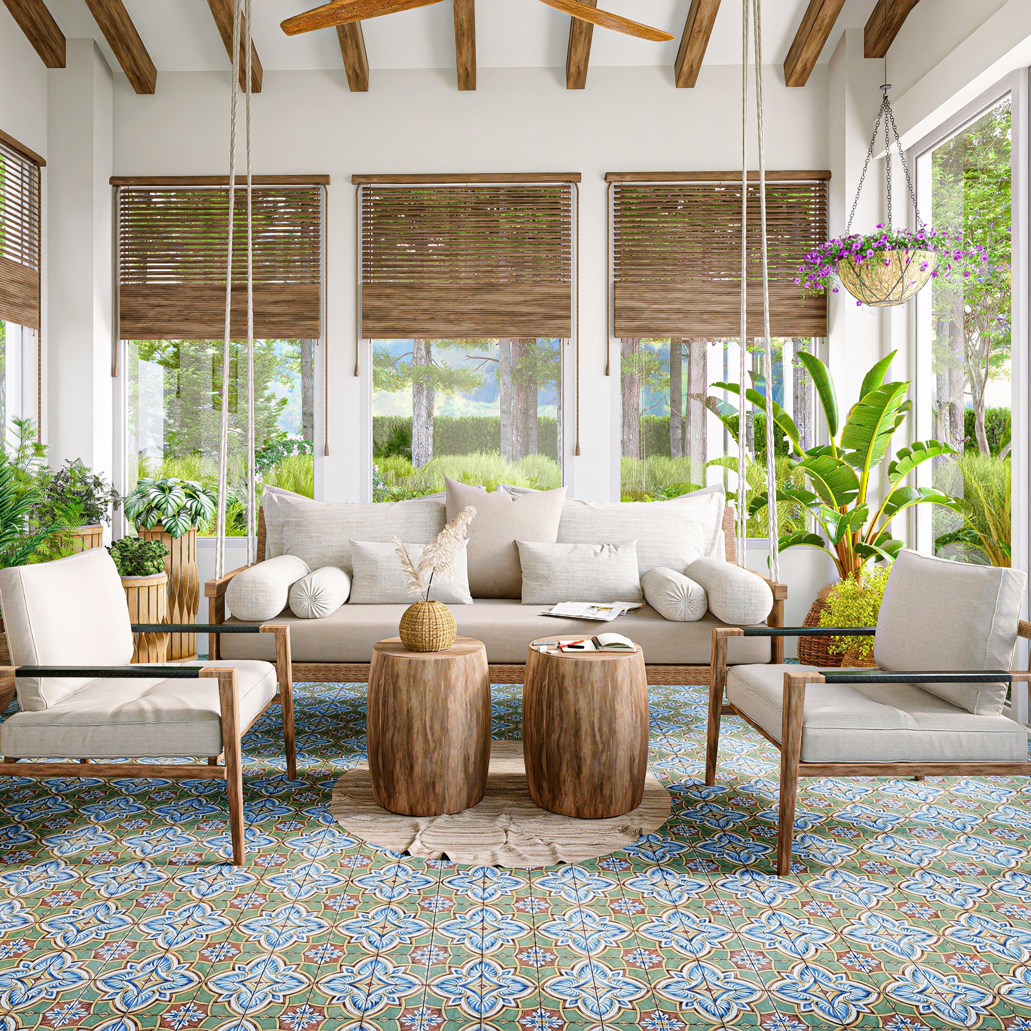 Somertile Harmonia Grove Green 13X13 Inch Ceramic Floor And Wall Tile 10 Tiles 12.19 Sqft. Case