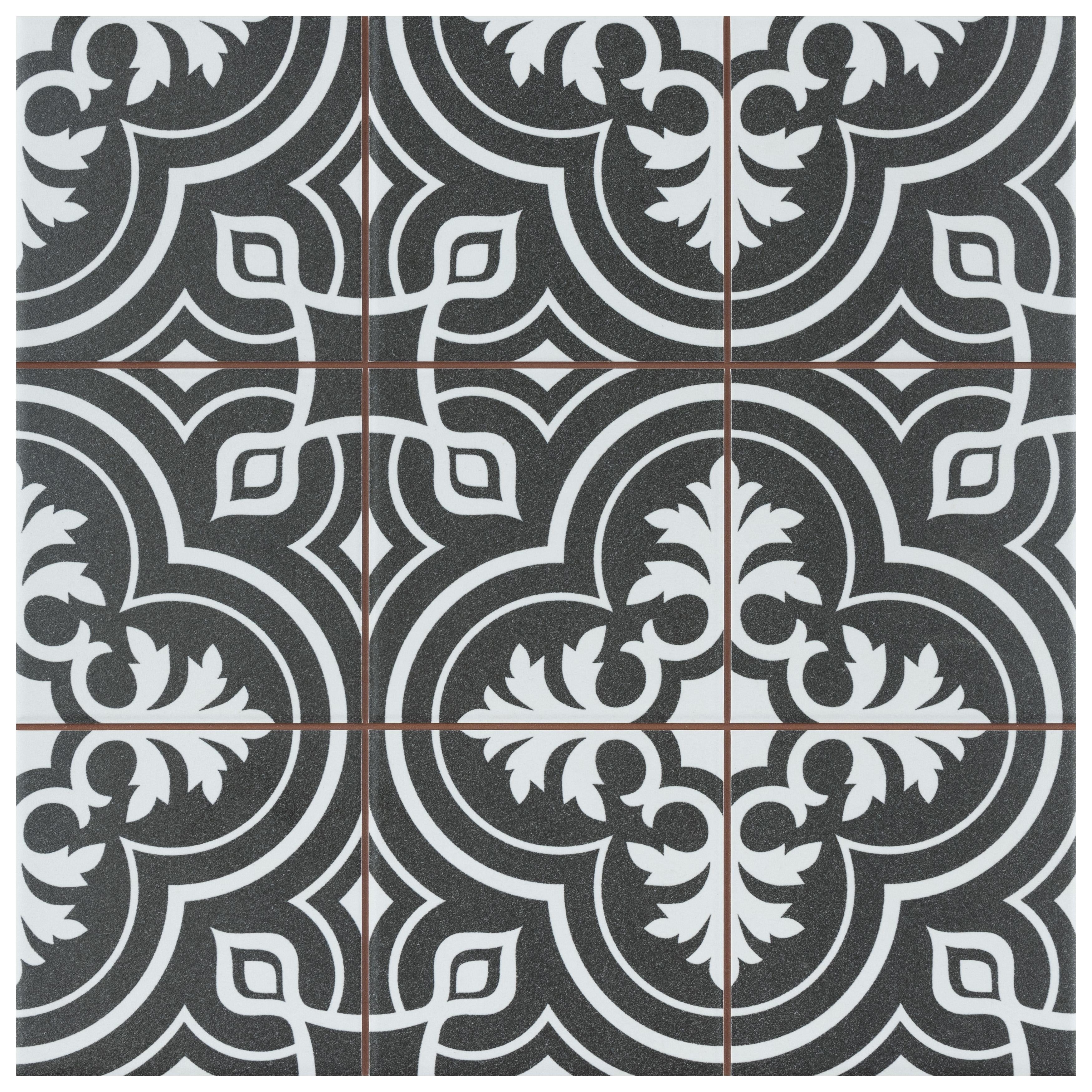 Somertile Harmonia Vintage Black 13X13 Inch Ceramic Floor And Wall Tile 10 Tiles 12.19 Sqft. Case
