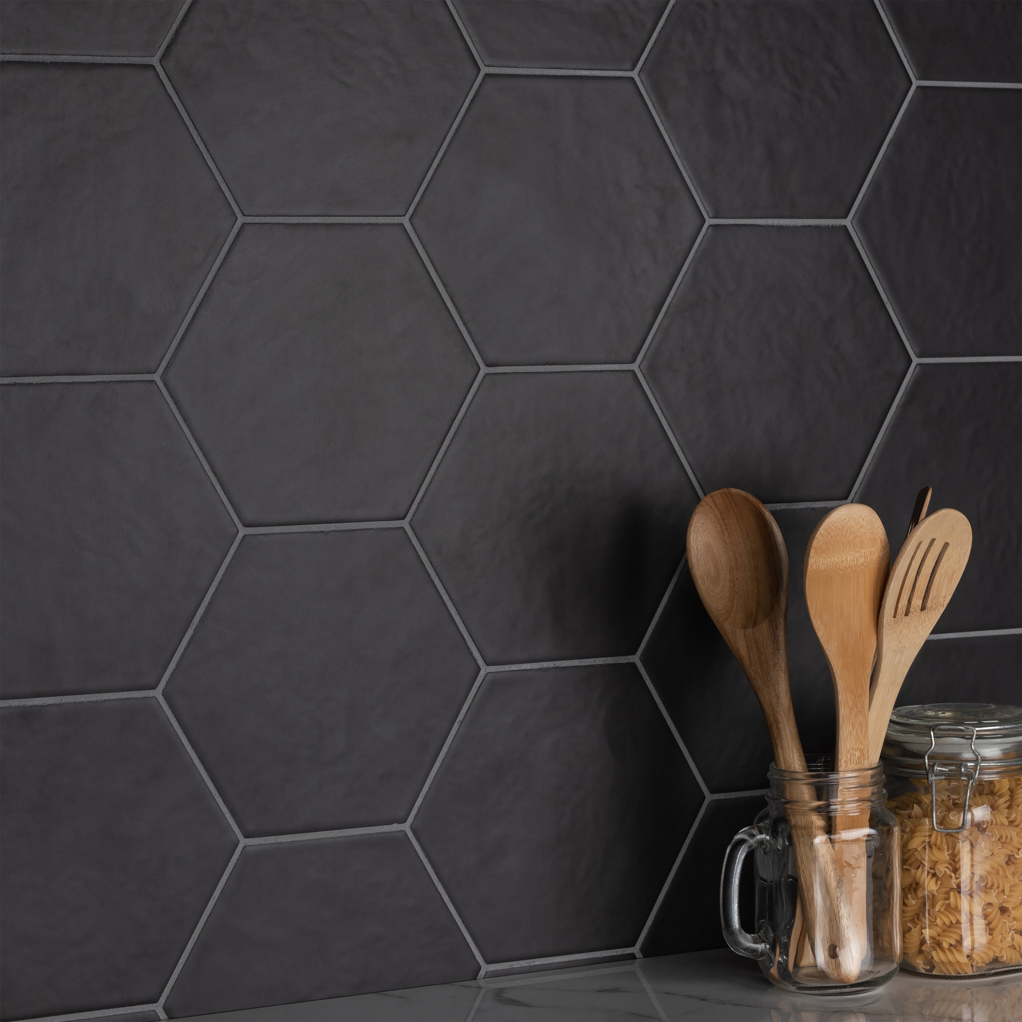 Somertile 7X8 Inch Hextile Matte Nero Porcelain Floor And Wall Tile 25 Tiles 7.84 Sqft.