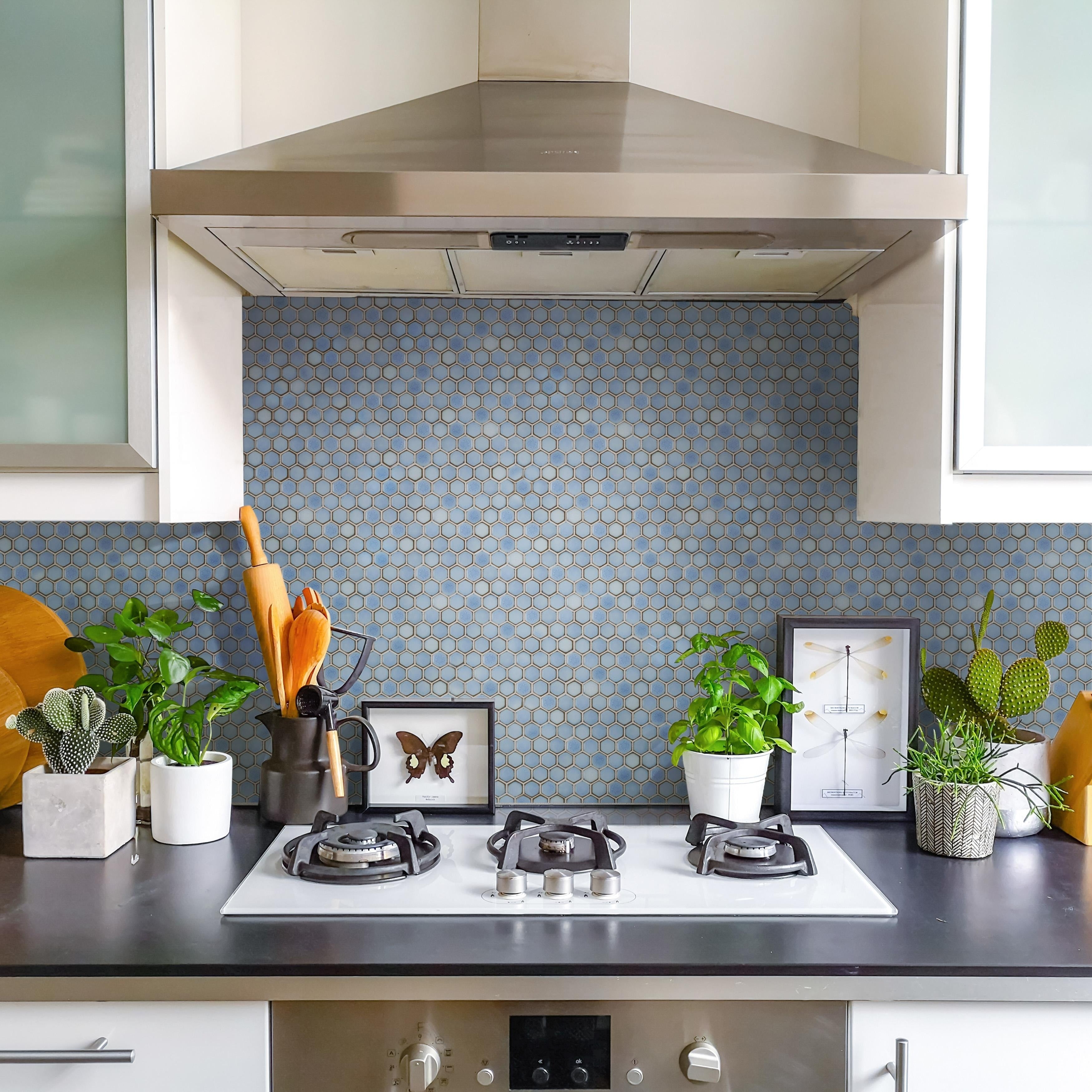 Somertile Hudson 1 In. Hex Frost Blue 13 1 4 In. X 11 7 8 In. X 5Mm Porcelain Mosaic Tile 10 Tiles 11.15 Sqft.