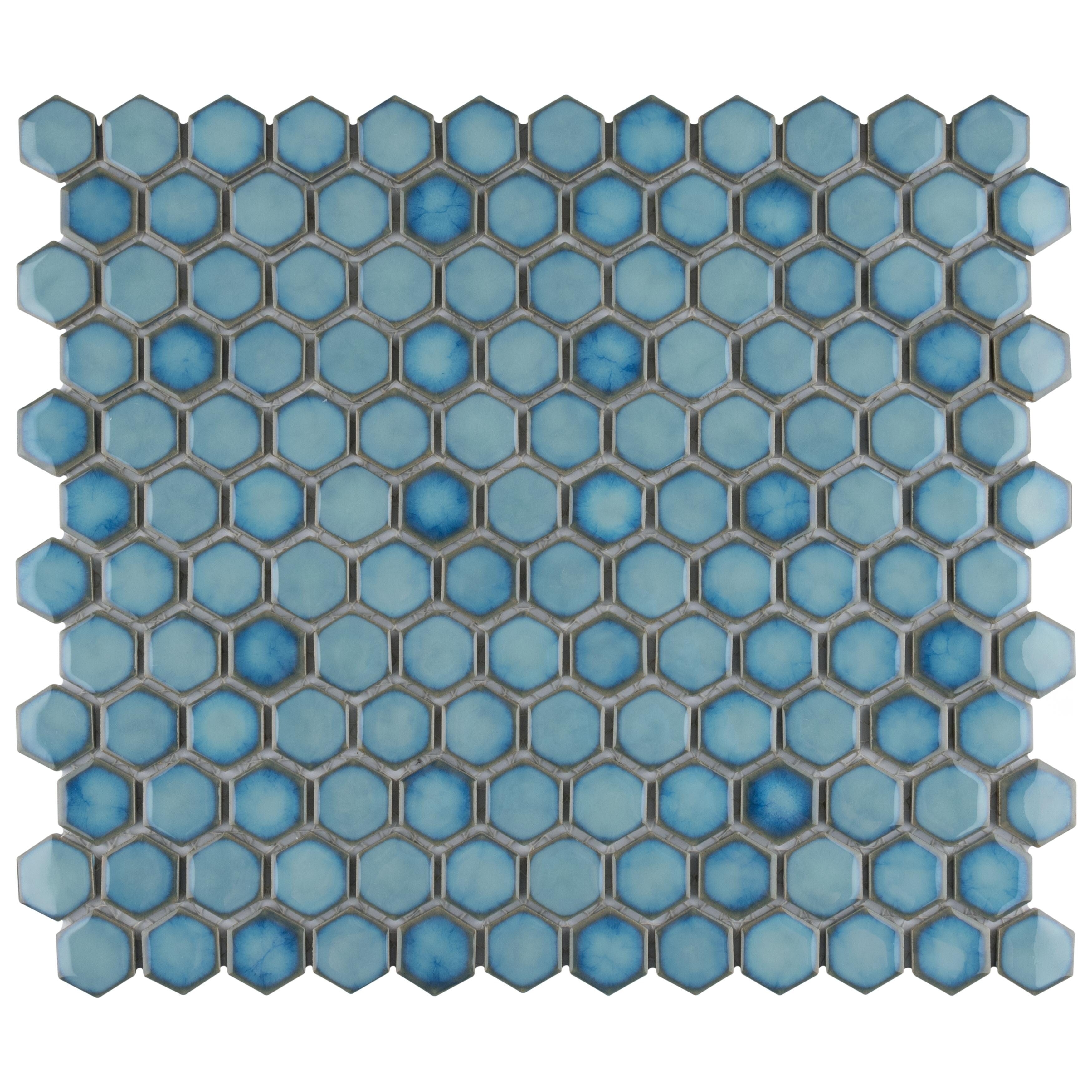 Somertile Hudson Hex 1 In. Marine 13X11.25 Inch Porcelain Mosaic Tile 10 Tiles 11.14 Sqft. Case
