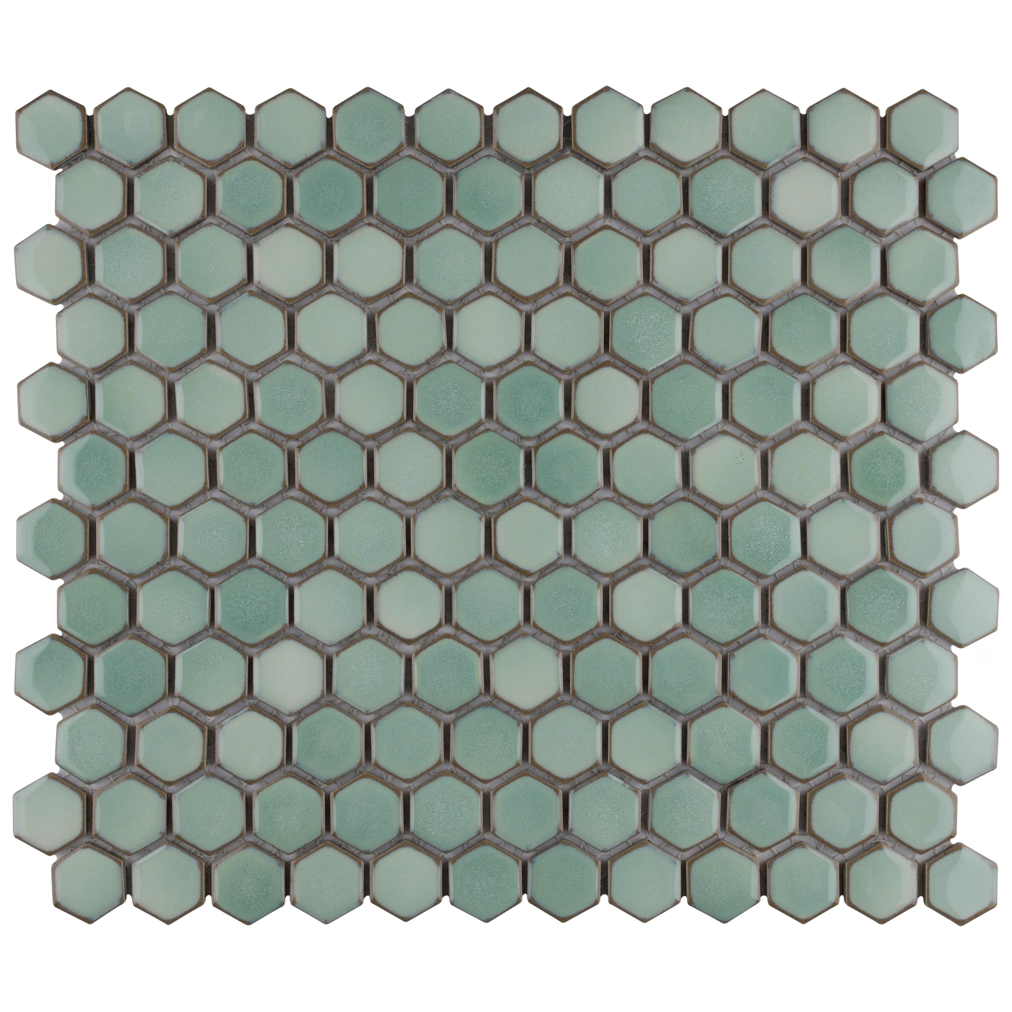 Somertile Hudson 1 Hex Mint Green 13 1 4 In. X 11 7 8 In. X 5Mm Porcelain Mosaic Floor And Wall Tile 10 Tiles 11.14 Sqft.