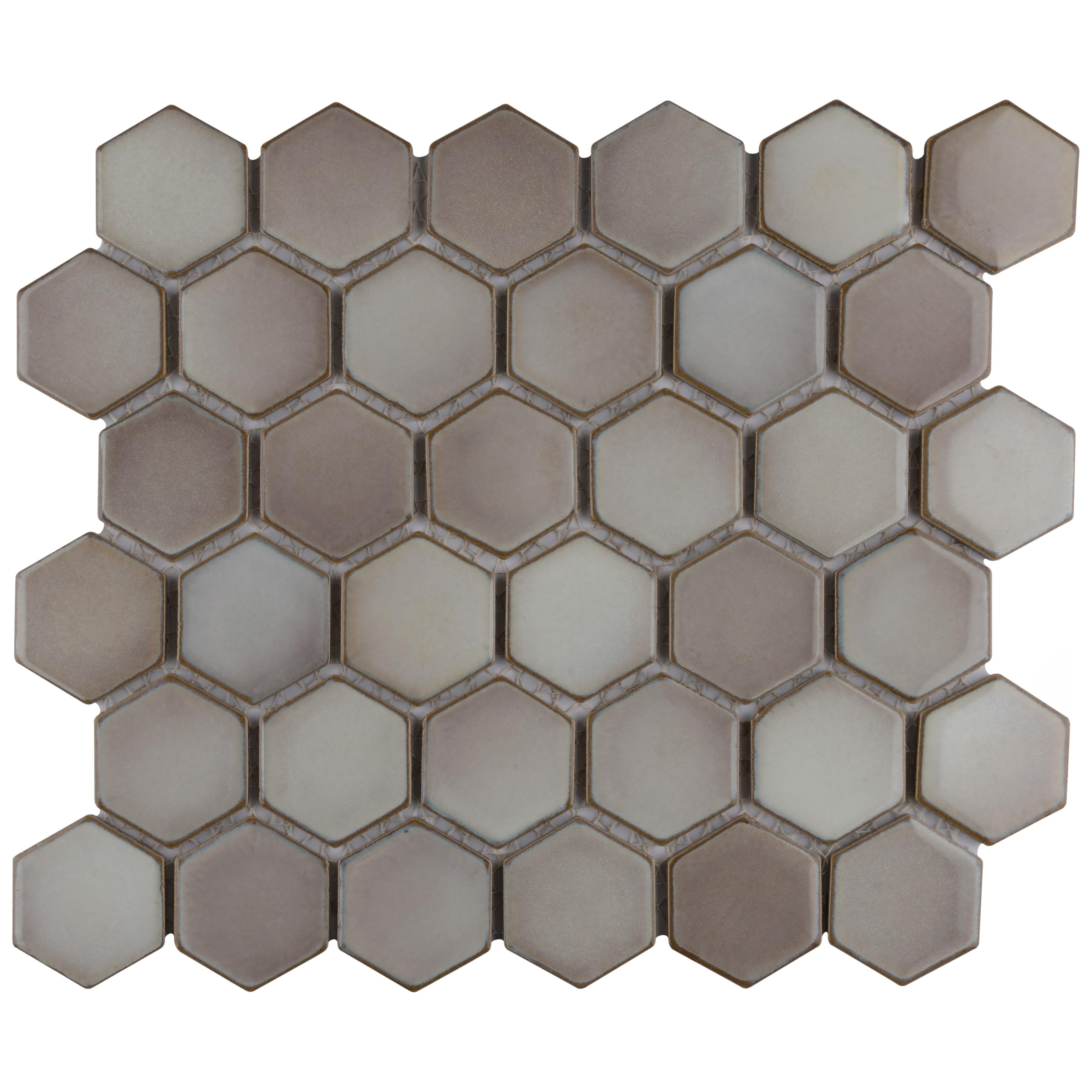 Somertile Hudson 2 Due Hex Dove Grey 12 1 2 In. X 11 1 4 In. Porcelain Mosaic Tile 10 Tiles 9.97 Sqft.