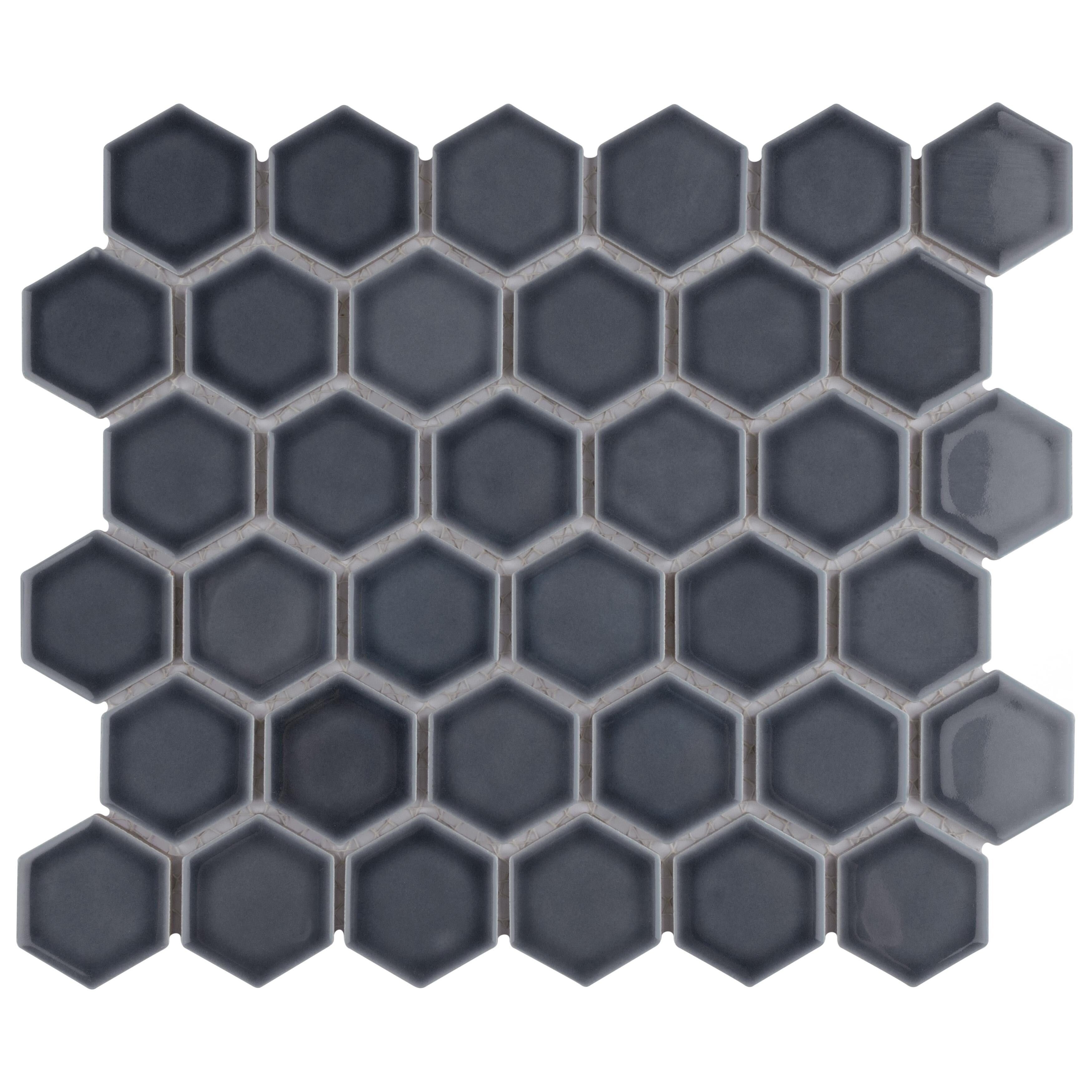 Somertile Hudson Due Hex 2 In. Imperial Grey 12.5X11 Inch Porcelain Mosaic Tile 10 Tiles 9.97 Sqft. Case