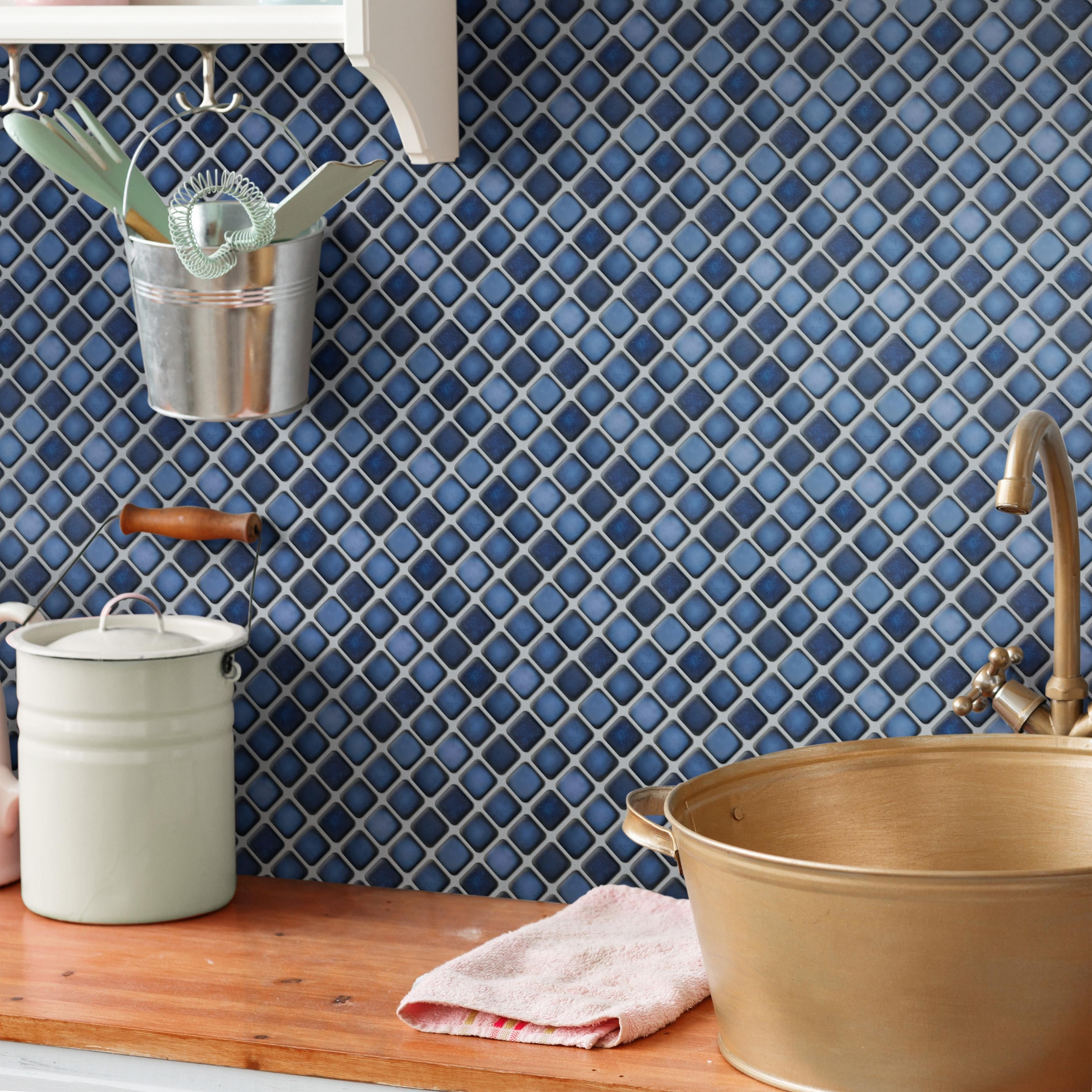 Somertile 12.375X12.375 Inch Jewel Sapphire Porcelain Mosaic Floor And Wall Tile 10 Tiles 10.5 Sqft.