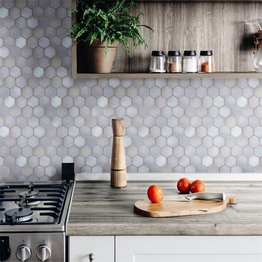 Somertile Hudson 2 Due Hex Grey Eye 12 1 2 In.X 11 1 4 In. X 5Mm Porcelain Floor And Wall Mosaic Tile 10 Tiles 9.97 Sqft.