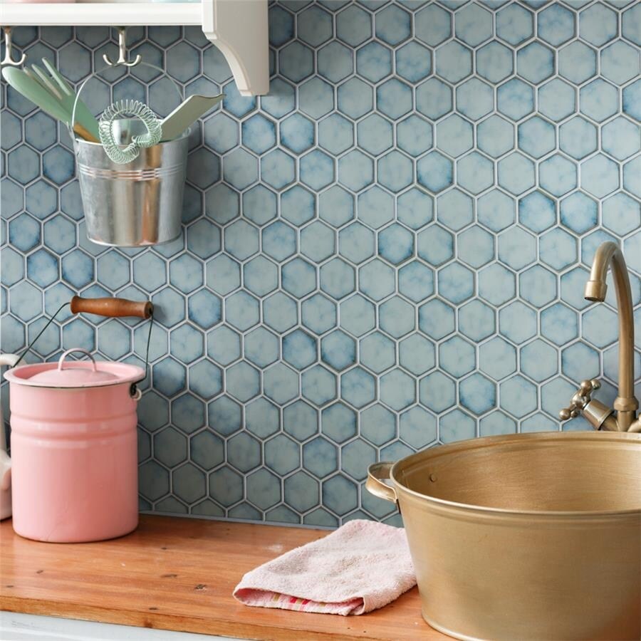 Somertile Hudson Due 2 In. Hex Marine 12 1 2 In. 11 1 4 In. X 5Mm Porcelain Mosaic Tile 10 Tiles 9.97 Sqft.